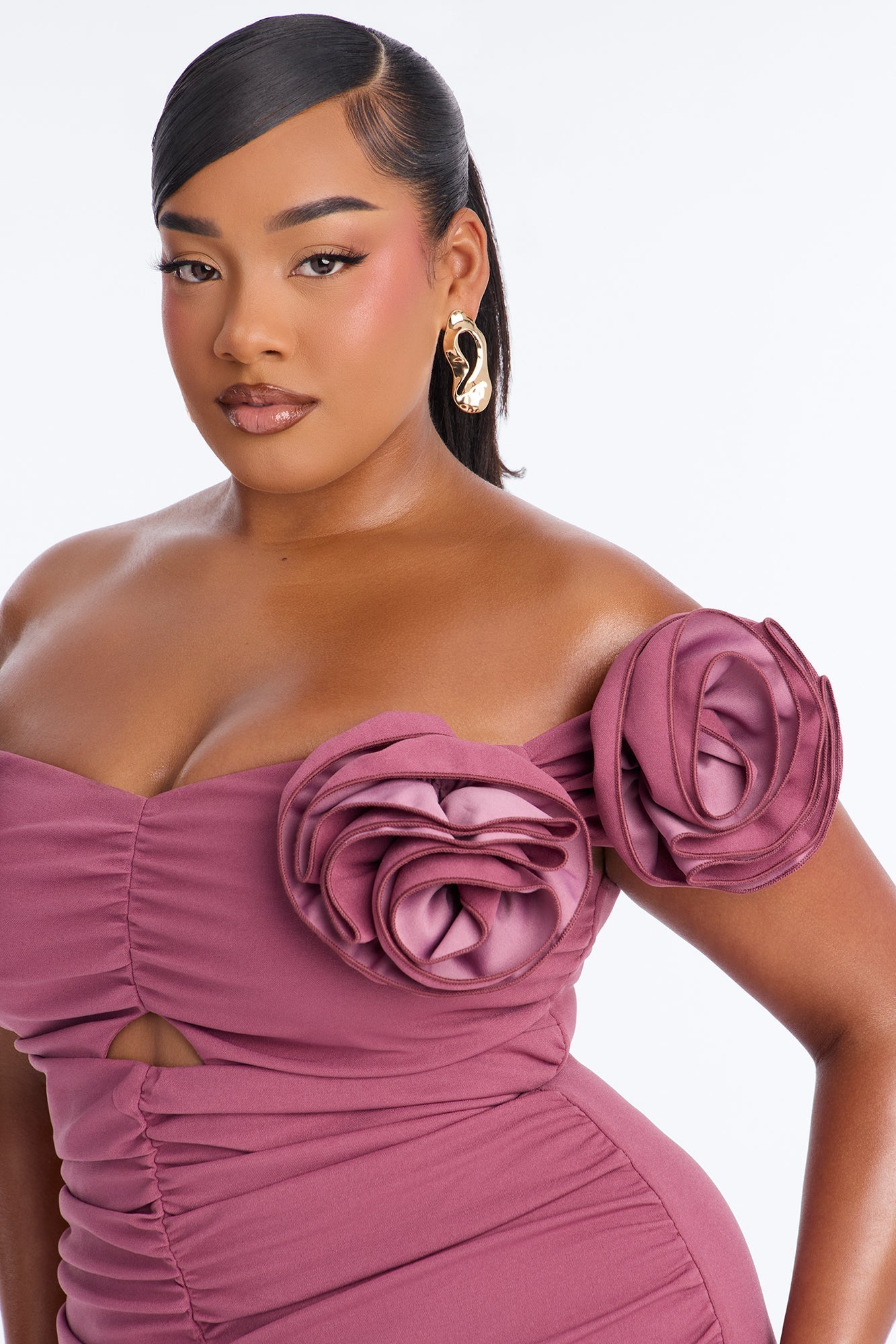Rosalie Off Shoulder Mini Dress - Mauve
