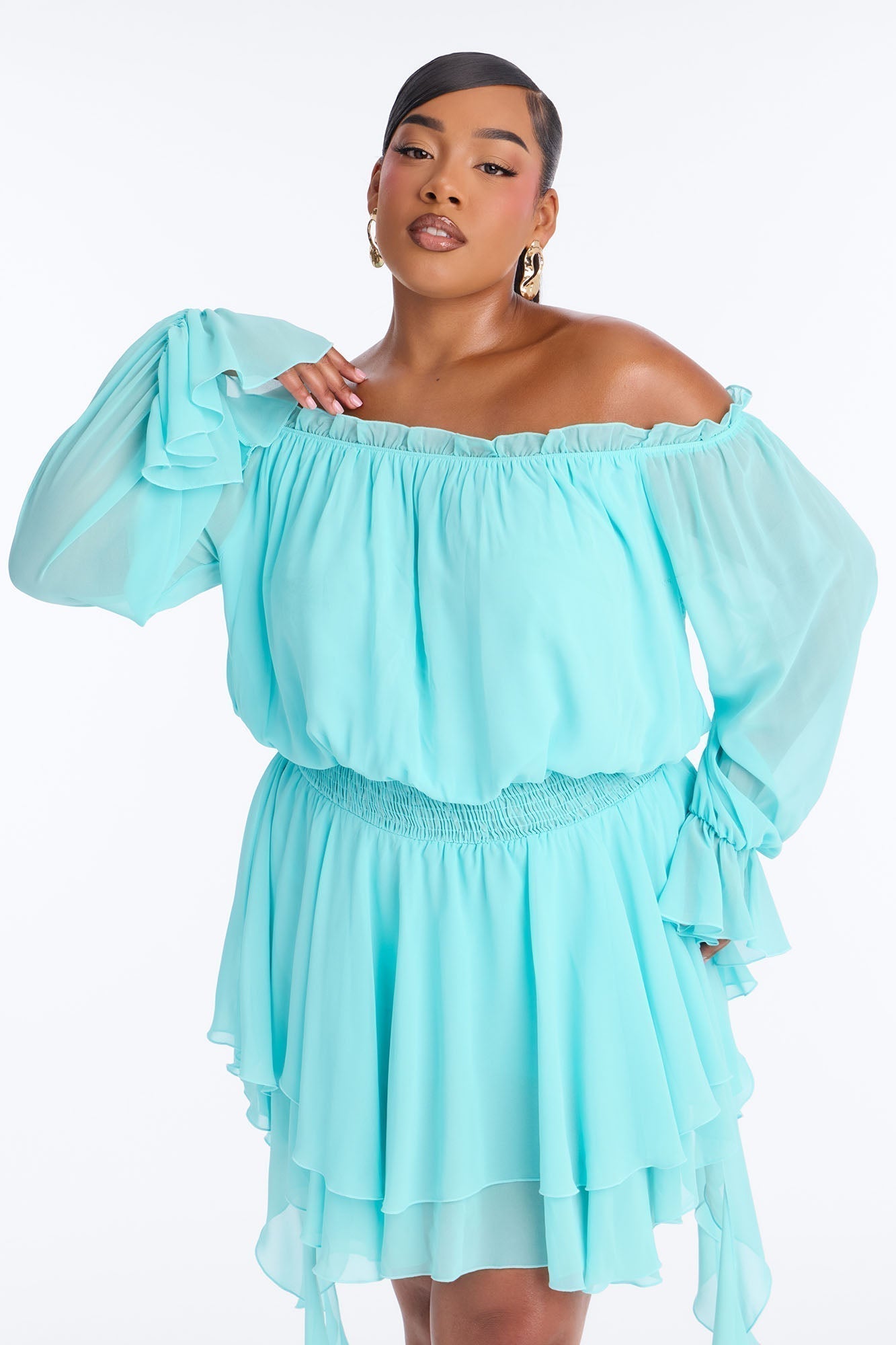Paulina Ruffle Chiffon Mini Dress - Blue