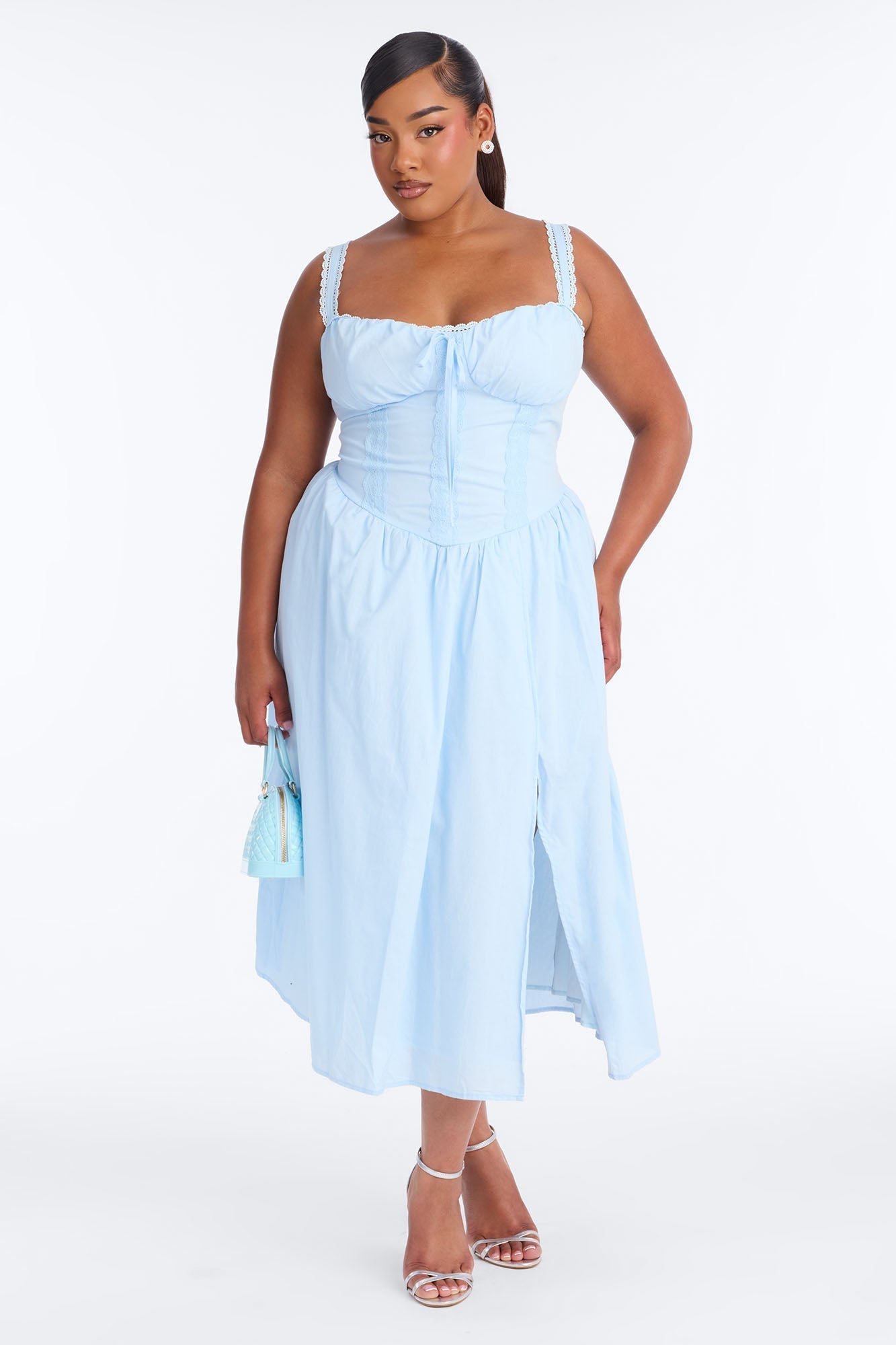 Scarlett Pleated Poplin Midi Dress - Blue