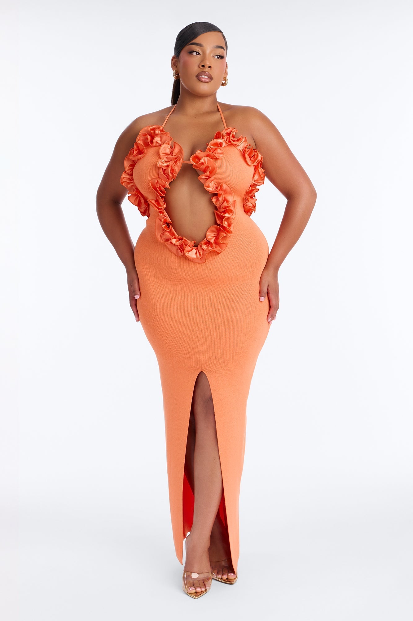 Runaway Ruffle Sweater Maxi Dress - Orange