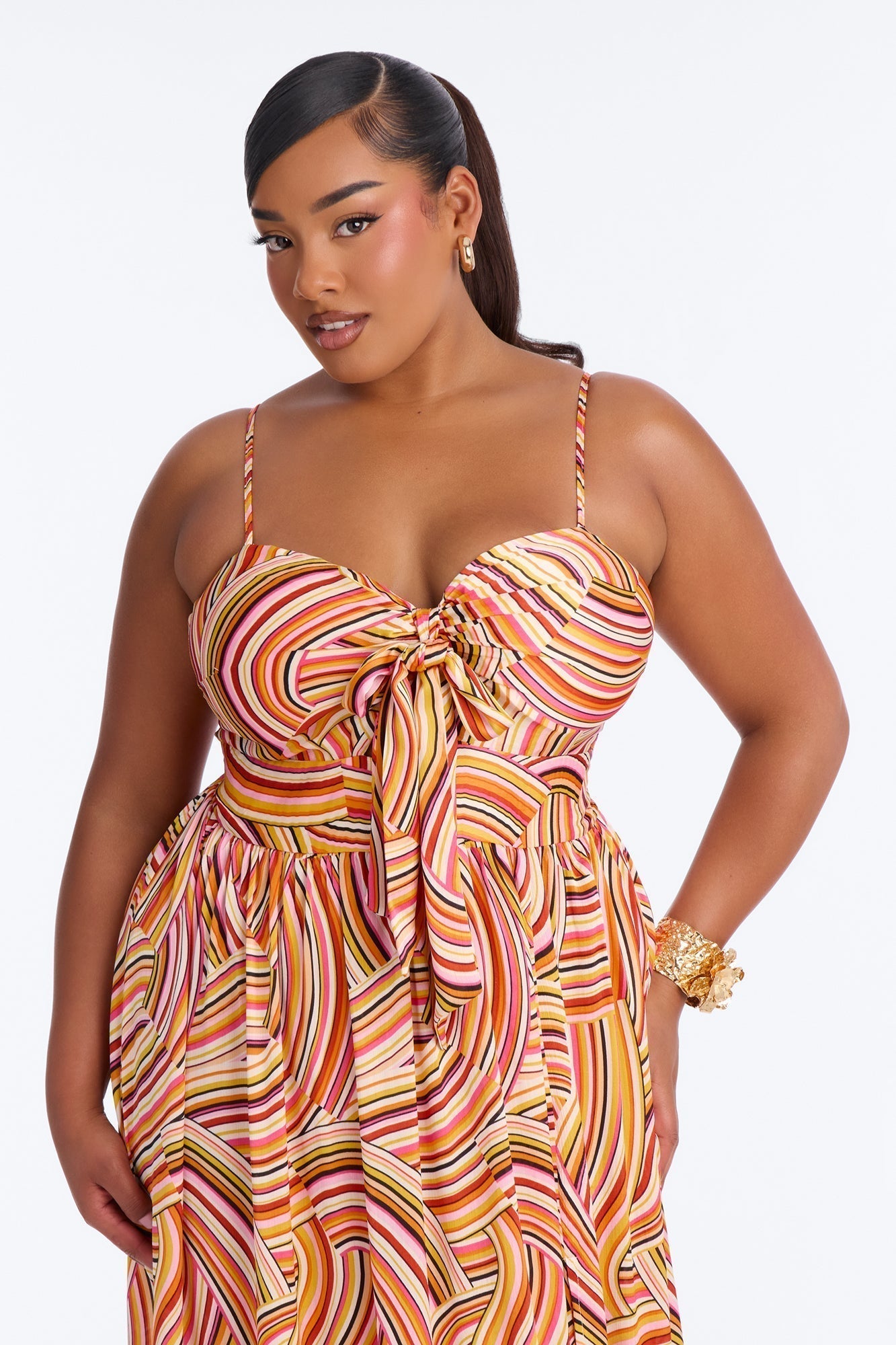 Amalfi Coast Satin Maxi Dress - Orange/combo