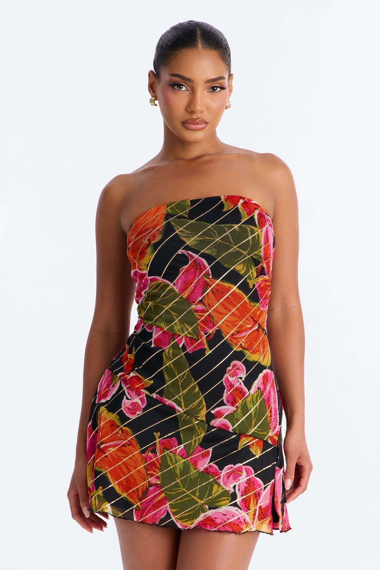 Fiona Strapless Mesh Mini Dress - Pink/combo
