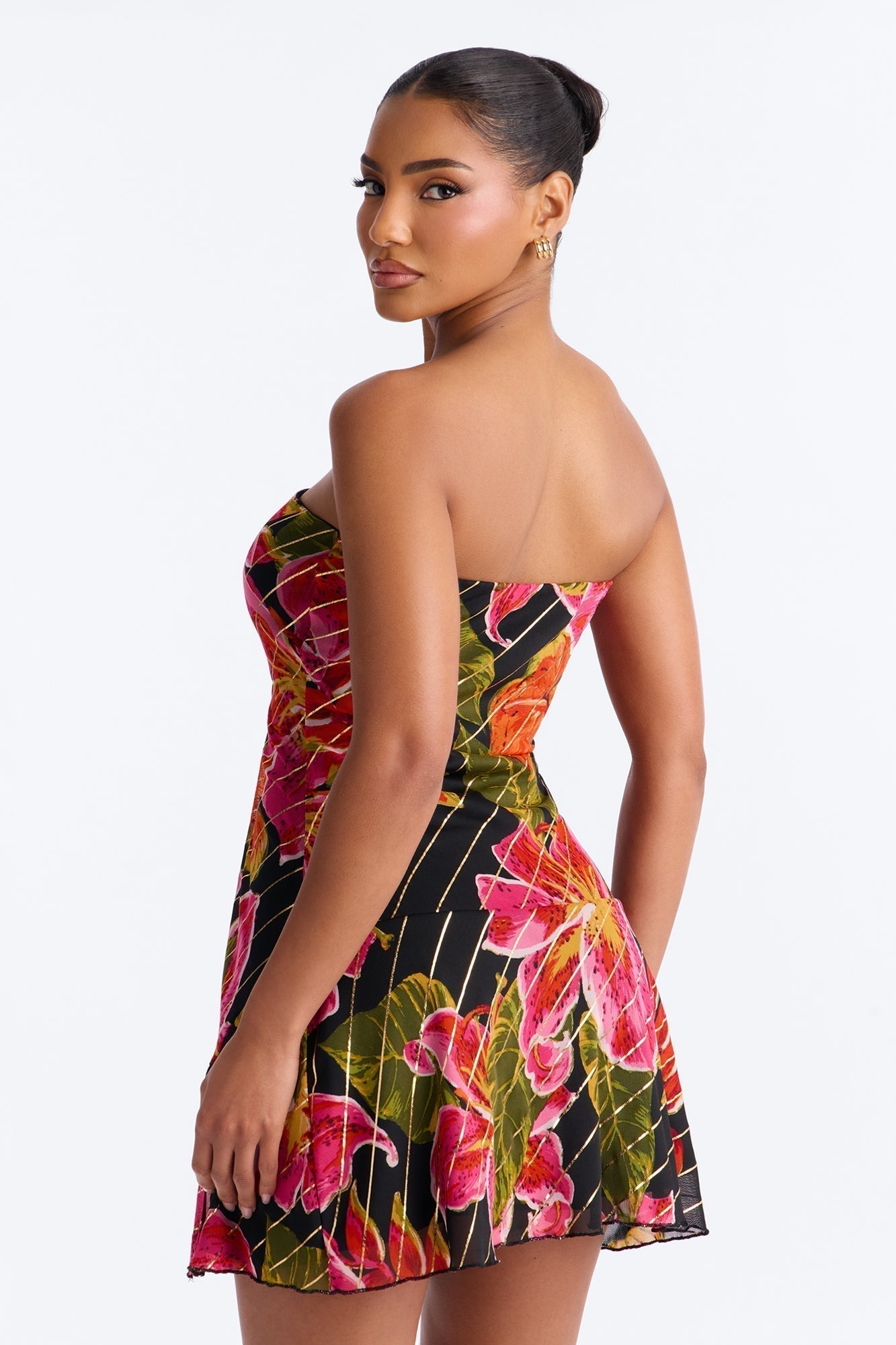 Fiona Strapless Mesh Mini Dress - Pink/combo