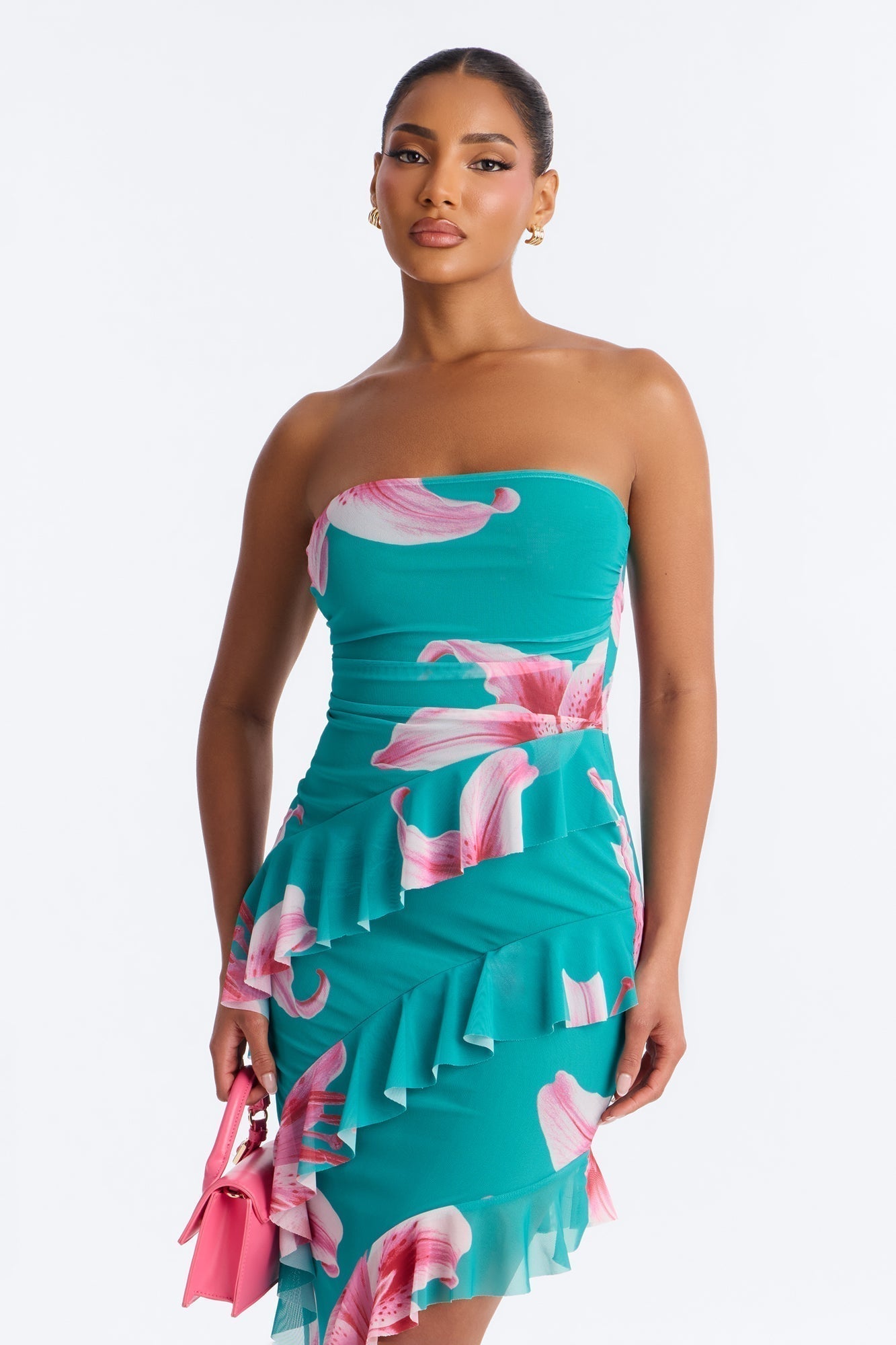 Presley Strapless Mesh Mini Dress - Teal/combo
