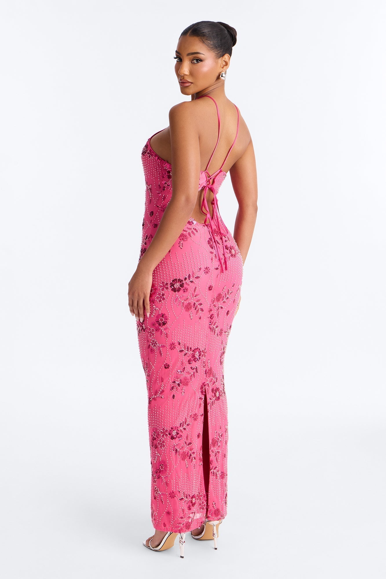 Josephine Embellished Mesh Maxi Dress - Hot Pink