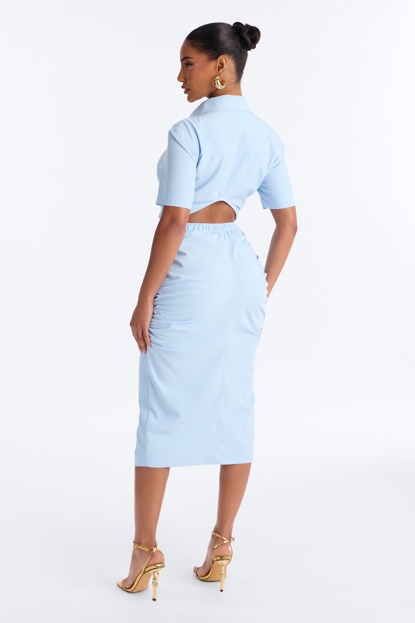 Jennifer Collared Midi Dress - Light Blue