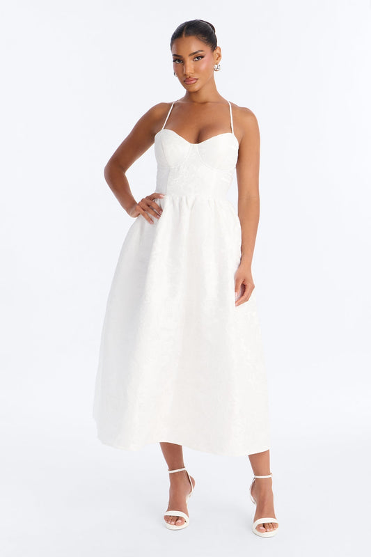 Living A Fairytale Jacquard Midi Dress - White