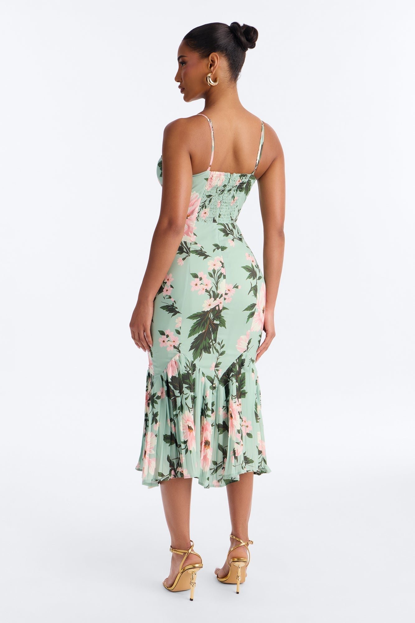 Izzy Floral Chiffon Midi Dress - Green/combo