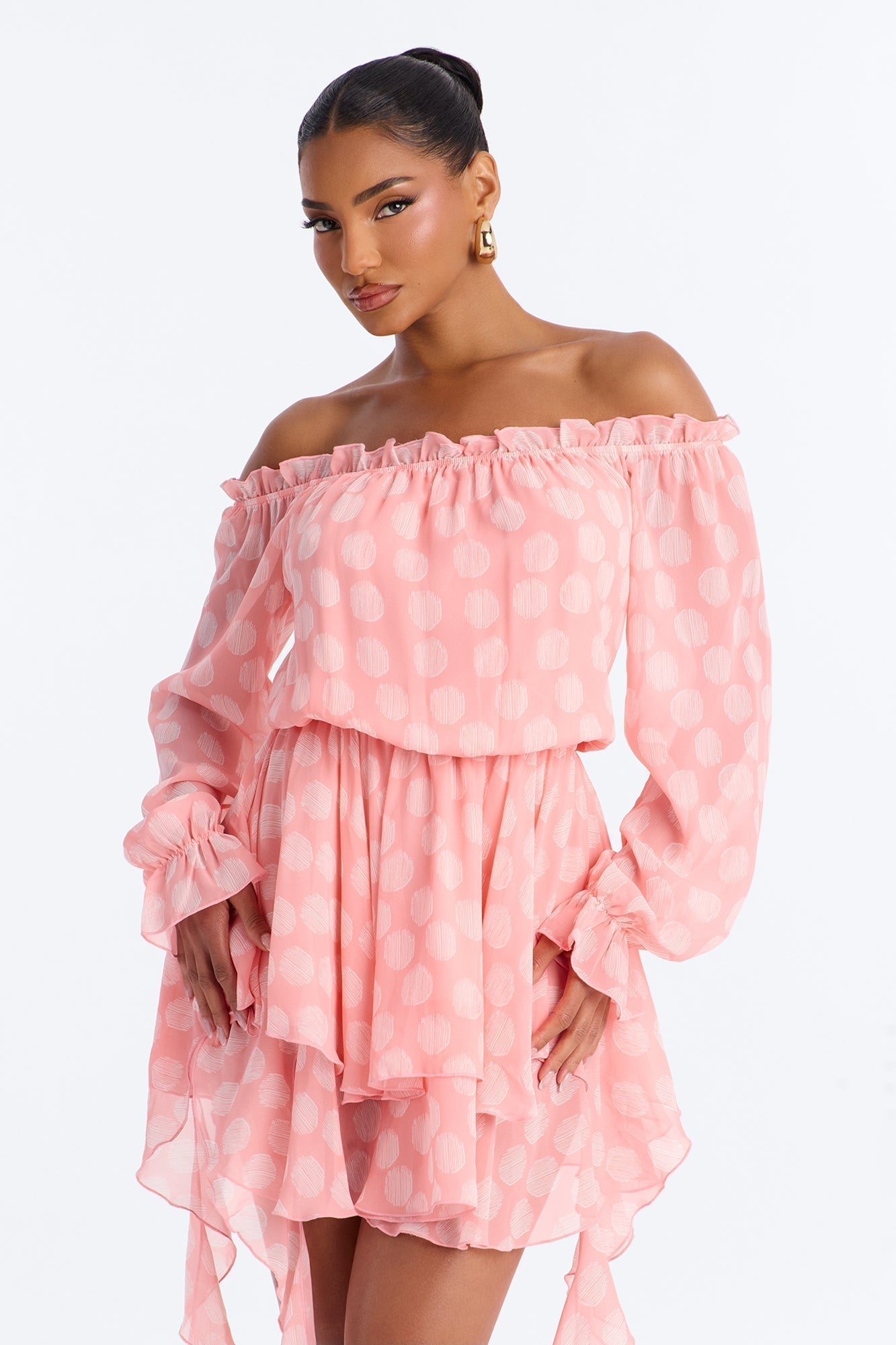 Bailey Off Shoulder Chiffon Mini Dress - Pink/combo