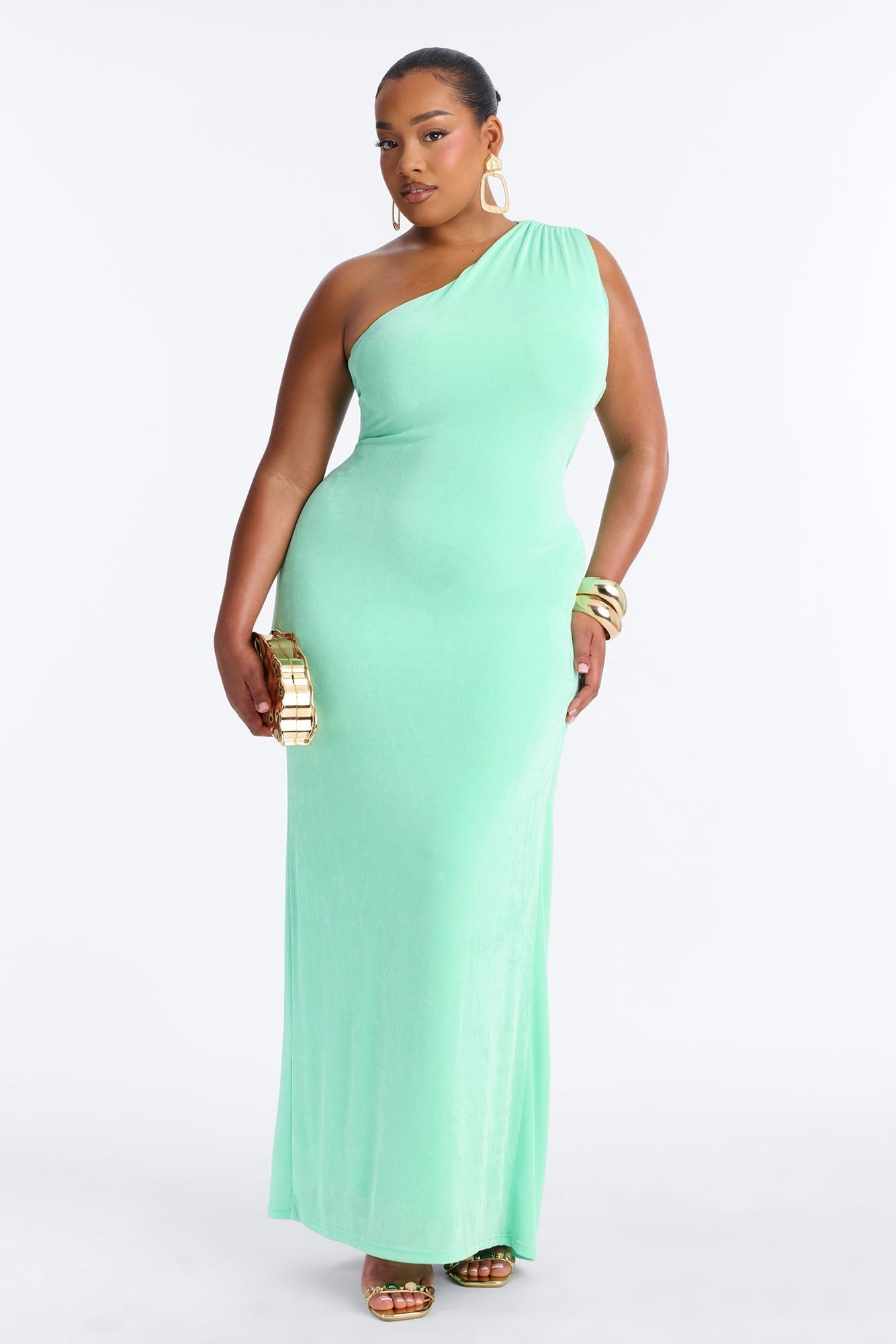 Annora One Shoulder Maxi Dress - Mint