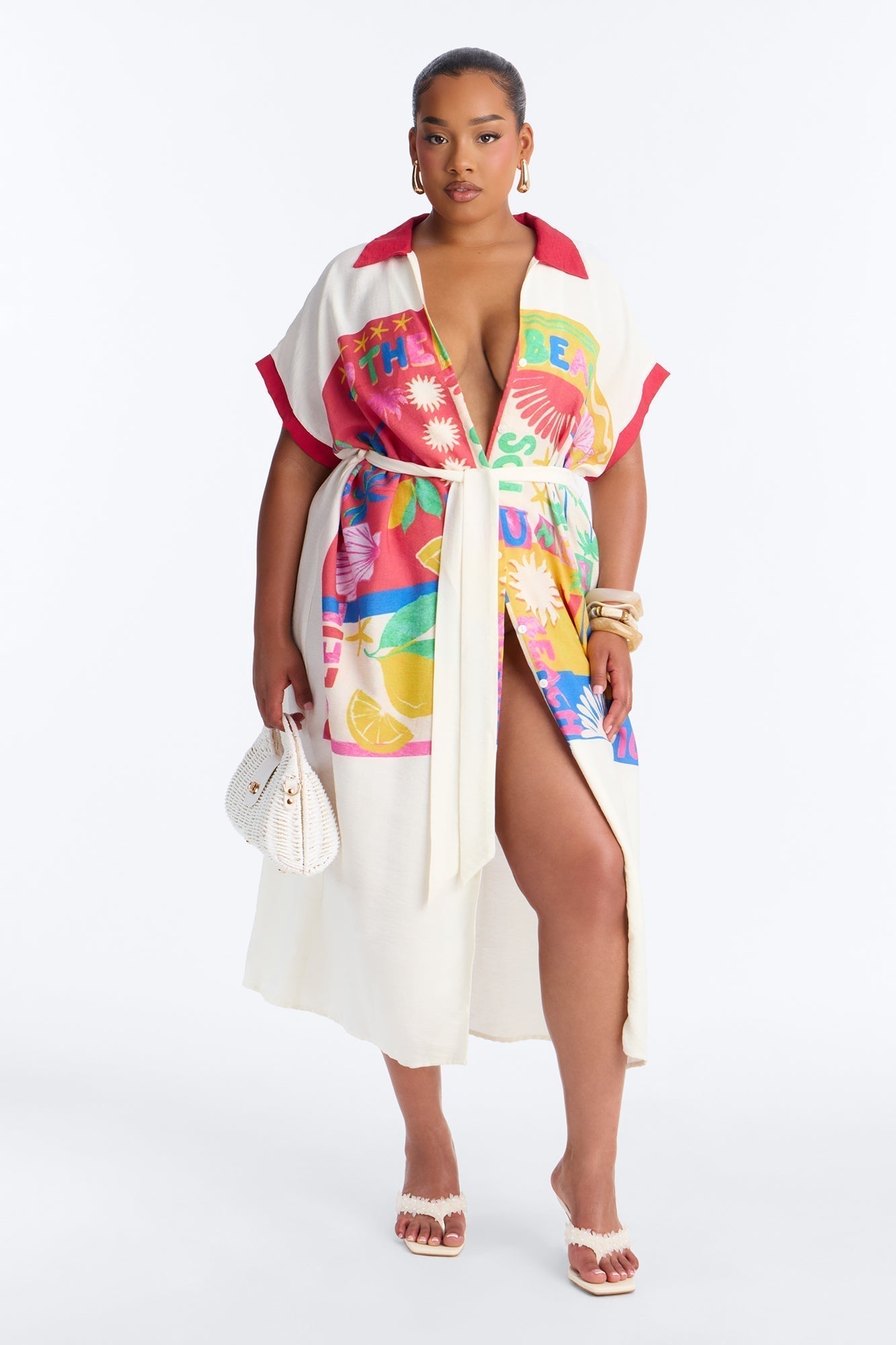 Elisa Printed Shirt Midi Dress - White/combo