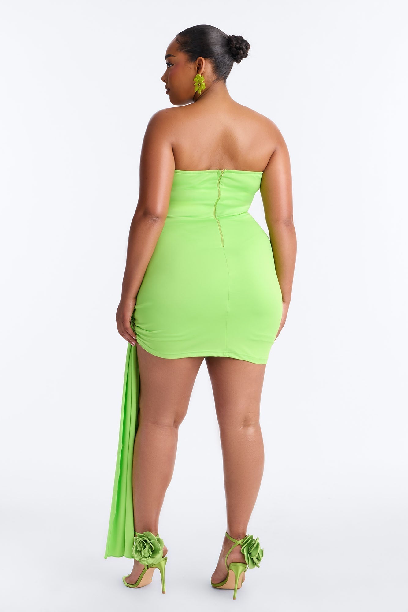 Jenna Ruched Draped Mini Dress - Lime
