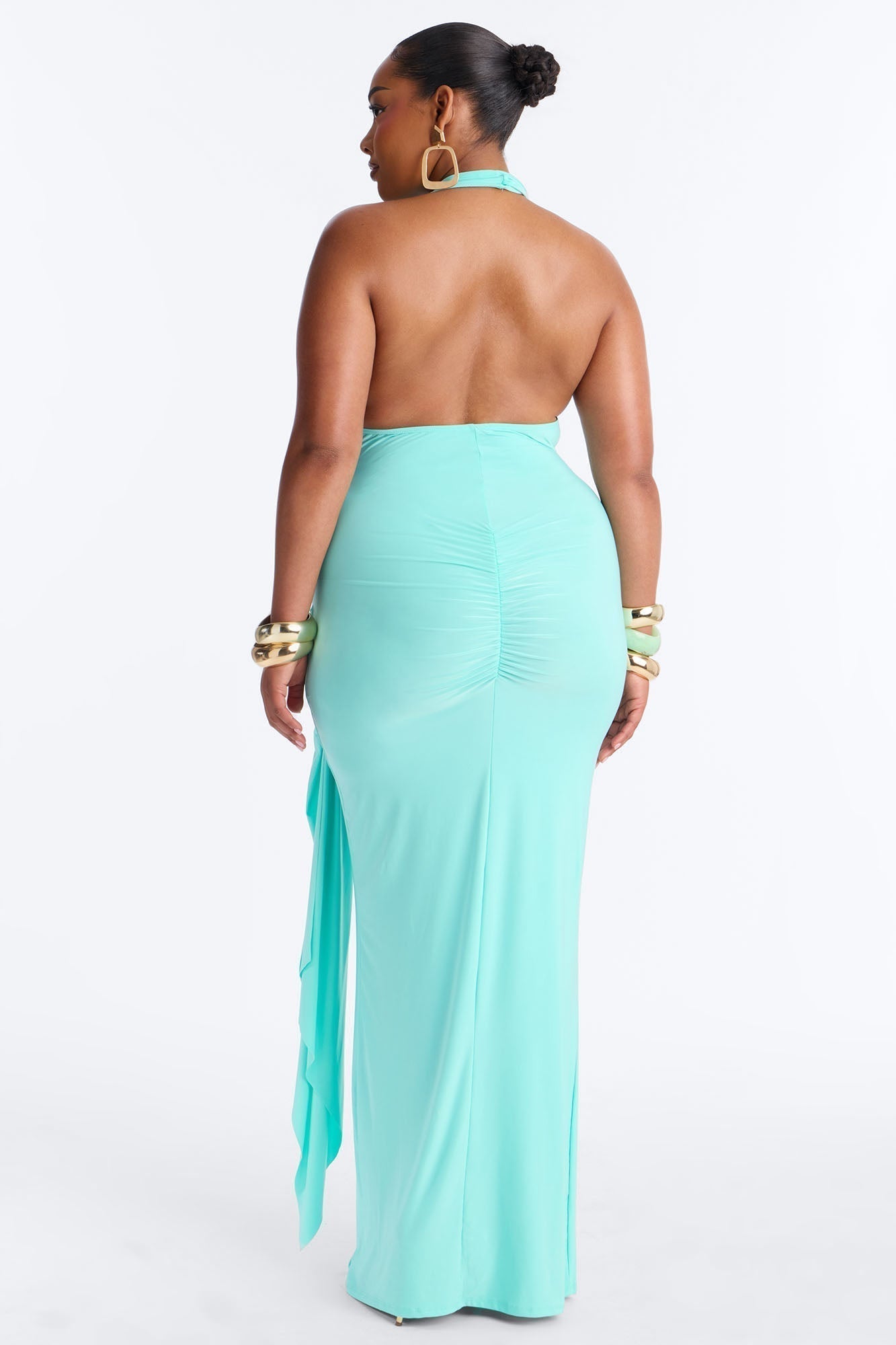 Delia Halter Backless Maxi Dress - Aqua