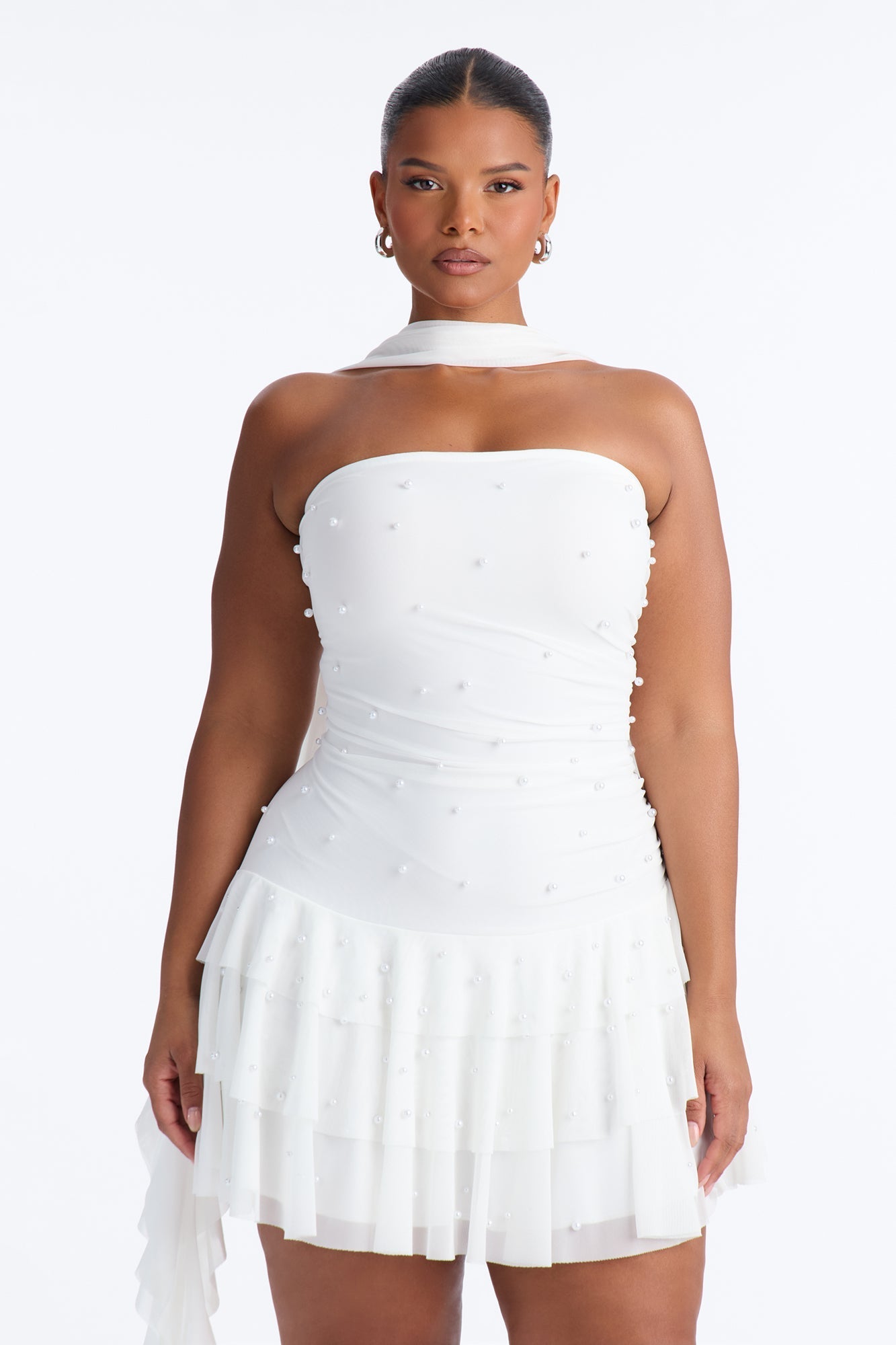 Astrid Strapless Mesh Mini Dress - White