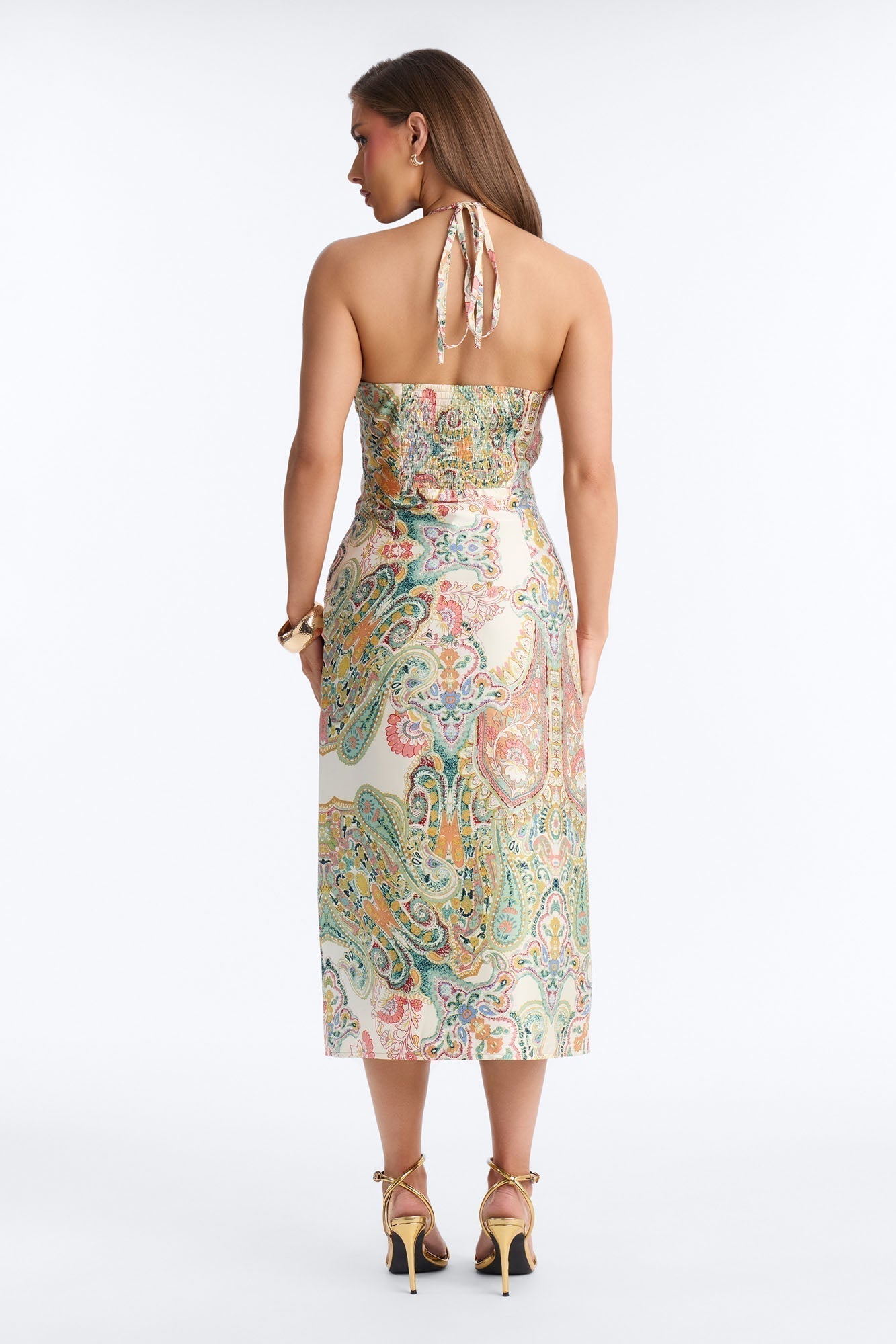 Imani Satin Midi Dress - Green/combo