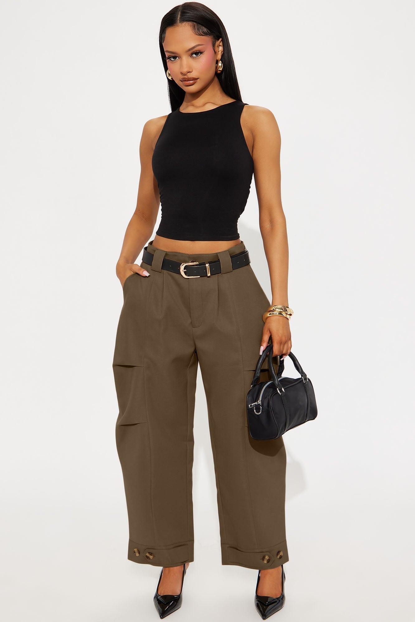 Kayla Barrel Leg Pant - Khaki