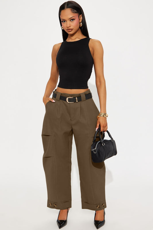 Kayla Barrel Leg Pant - Khaki