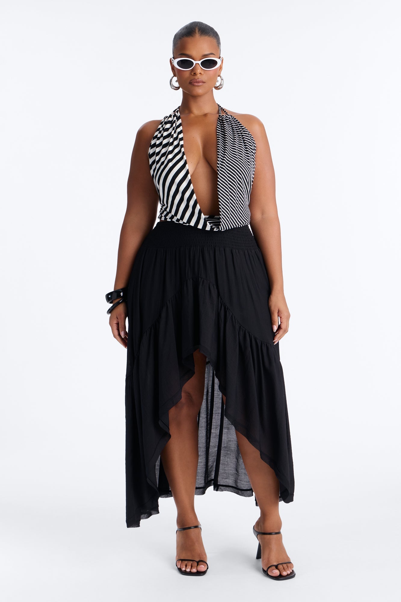 Daydreamer Asymmetrical Tiered Maxi Skirt - Black