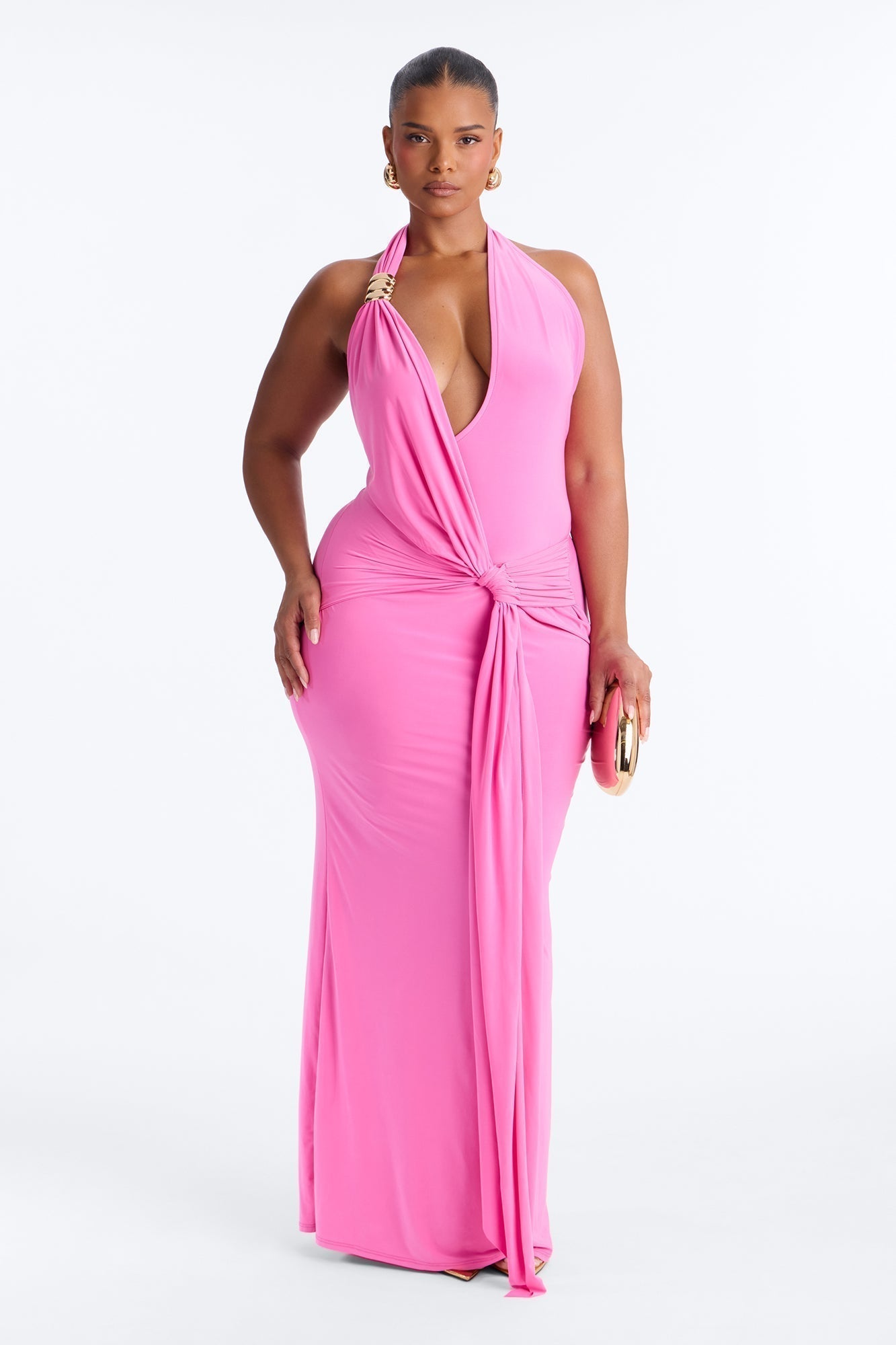 Delia Halter Backless Maxi Dress - Pink