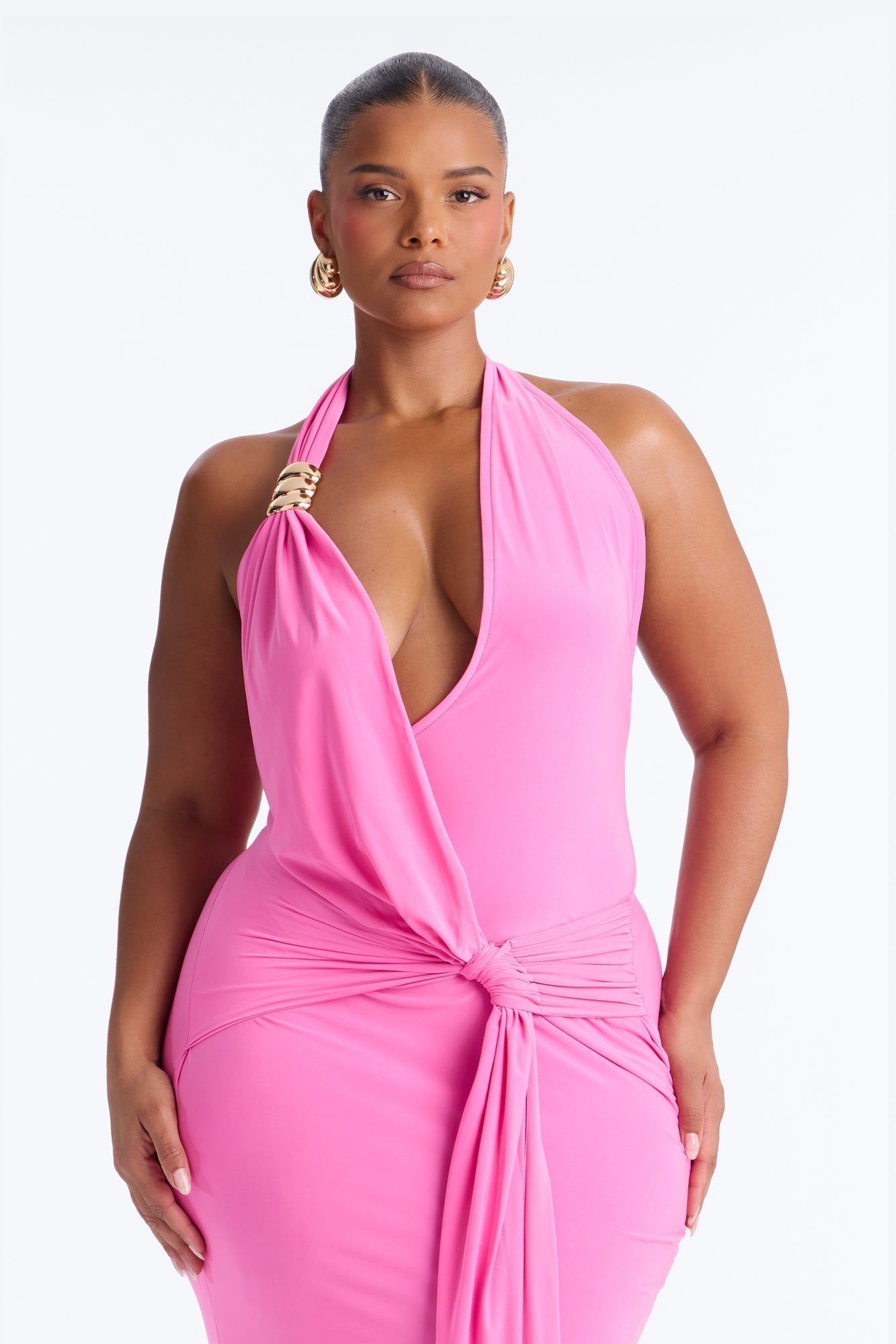 Delia Halter Backless Maxi Dress - Pink