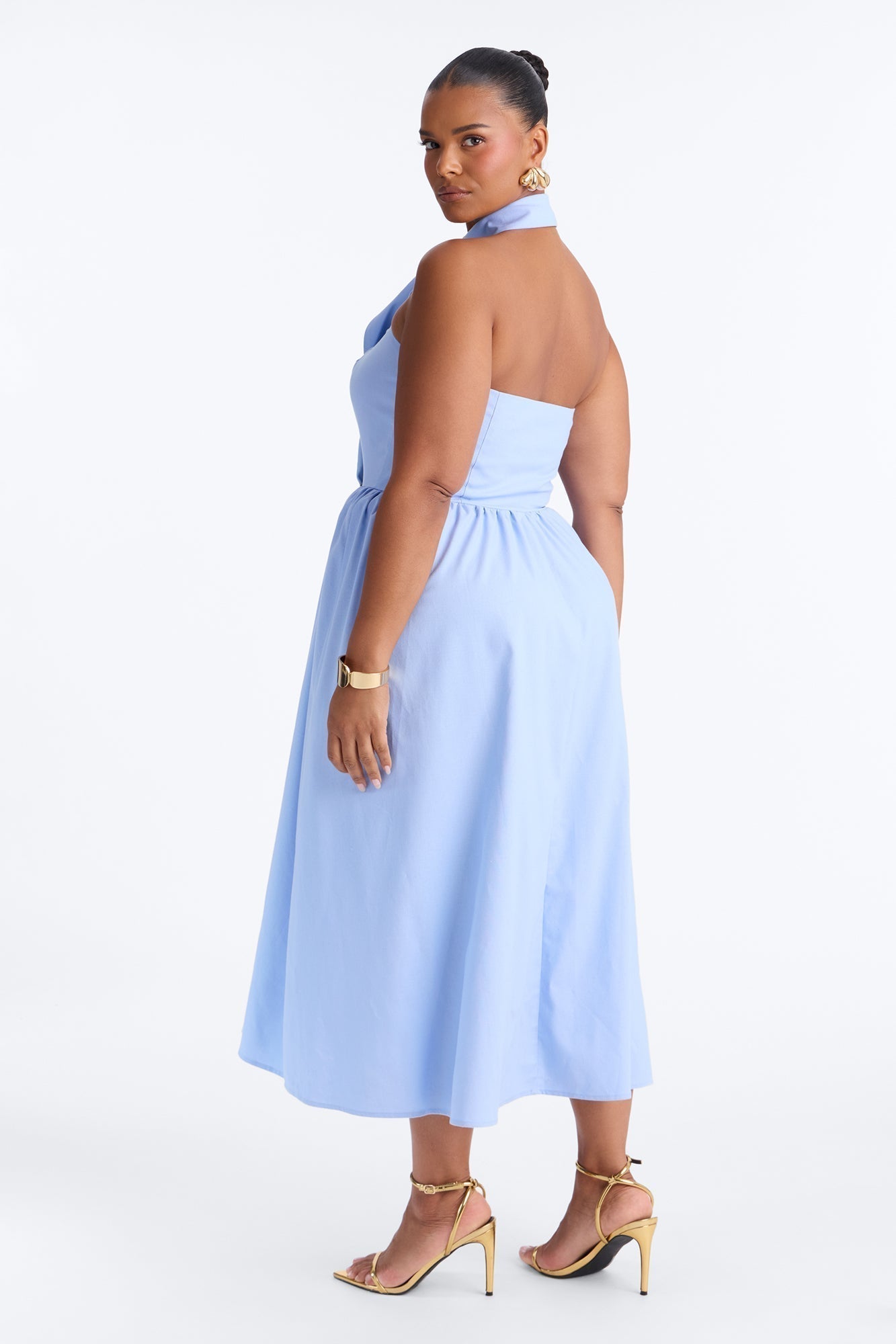 Giselle Collar Halter Midi Dress - Blue