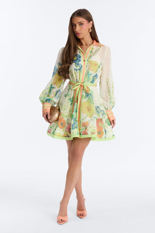 Old School Sweetie Floral Mini Dress - Green/combo
