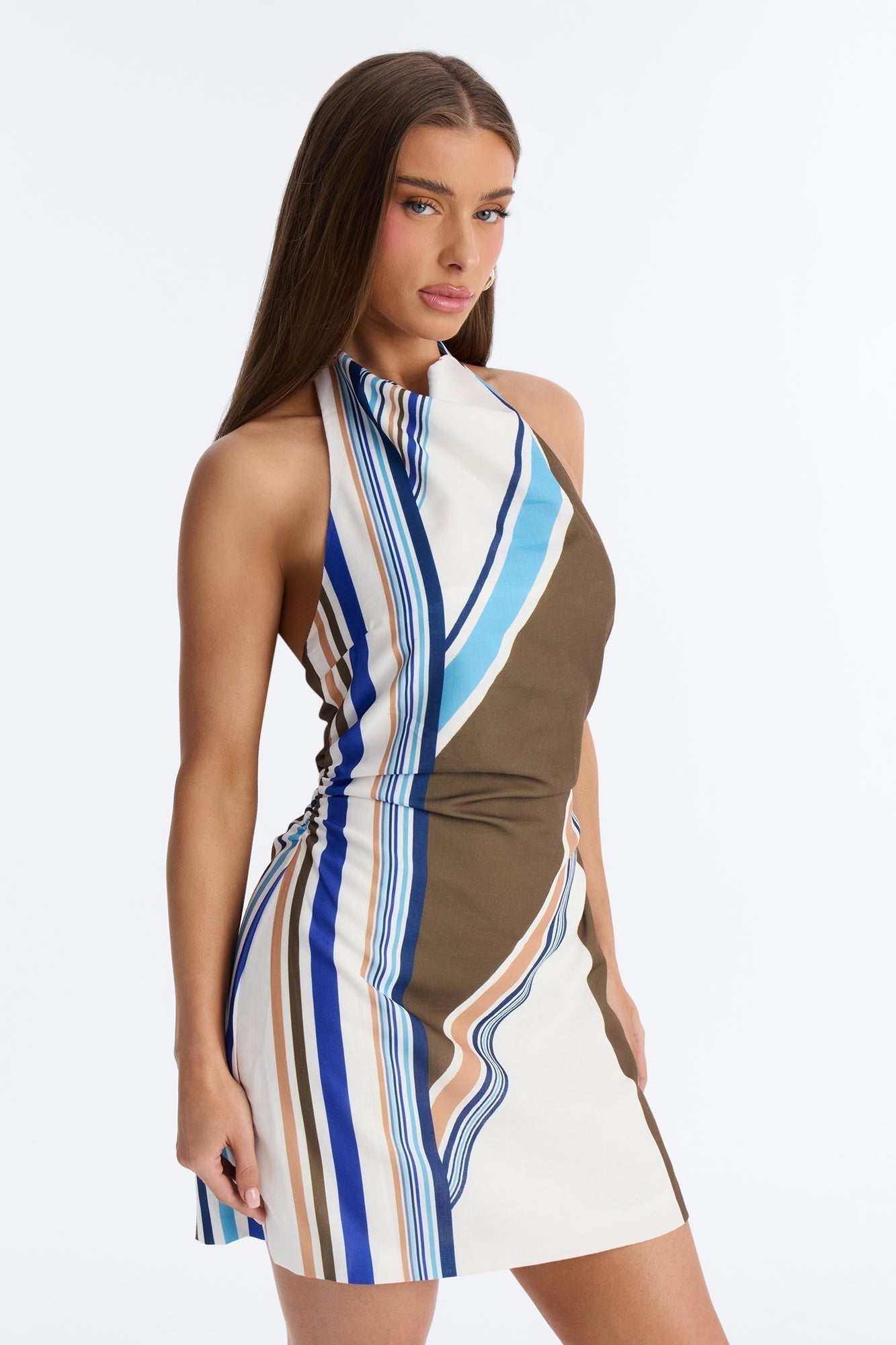 Zani Abstract Ruched Mini Dress - Ivory/combo