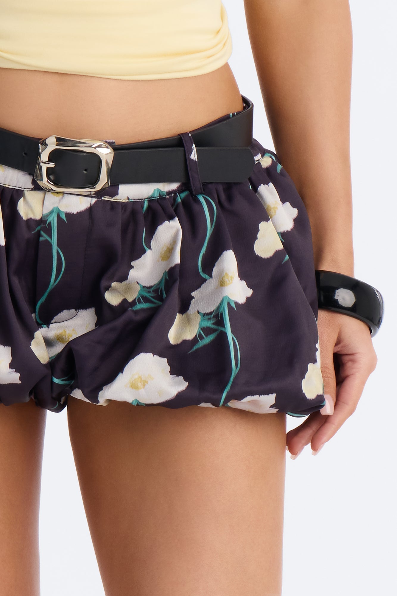 Charlotte Satin Belted Bloomer Short - Black/combo