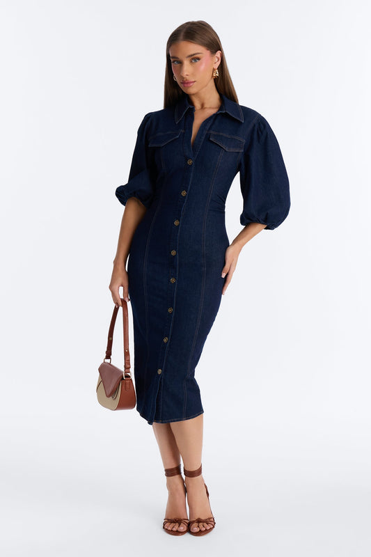 Haven Denim Midi Dress - Dark Wash