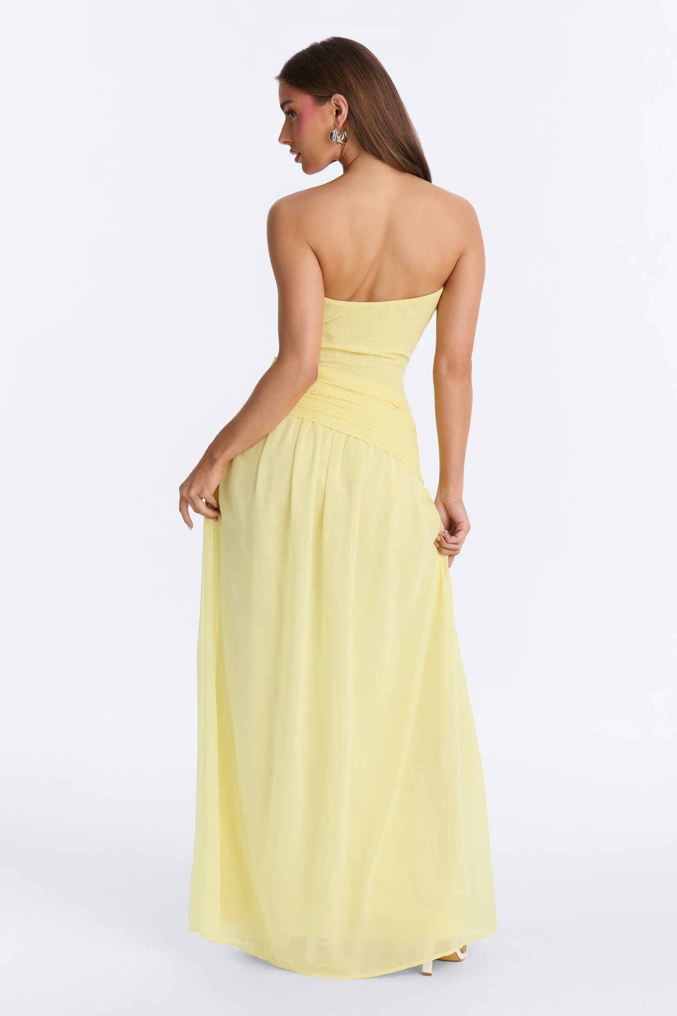 Sadie Ruched Chiffon Maxi Dress - Yellow