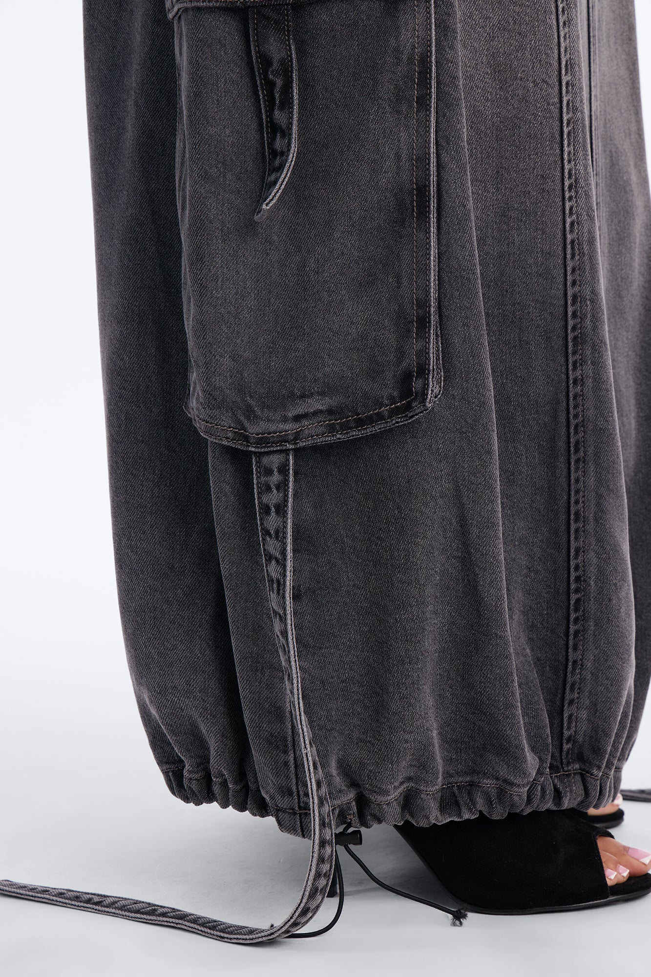 Cool Girl Low Rise Denim Cargo Jogger Maxi Skirt - Charcoal