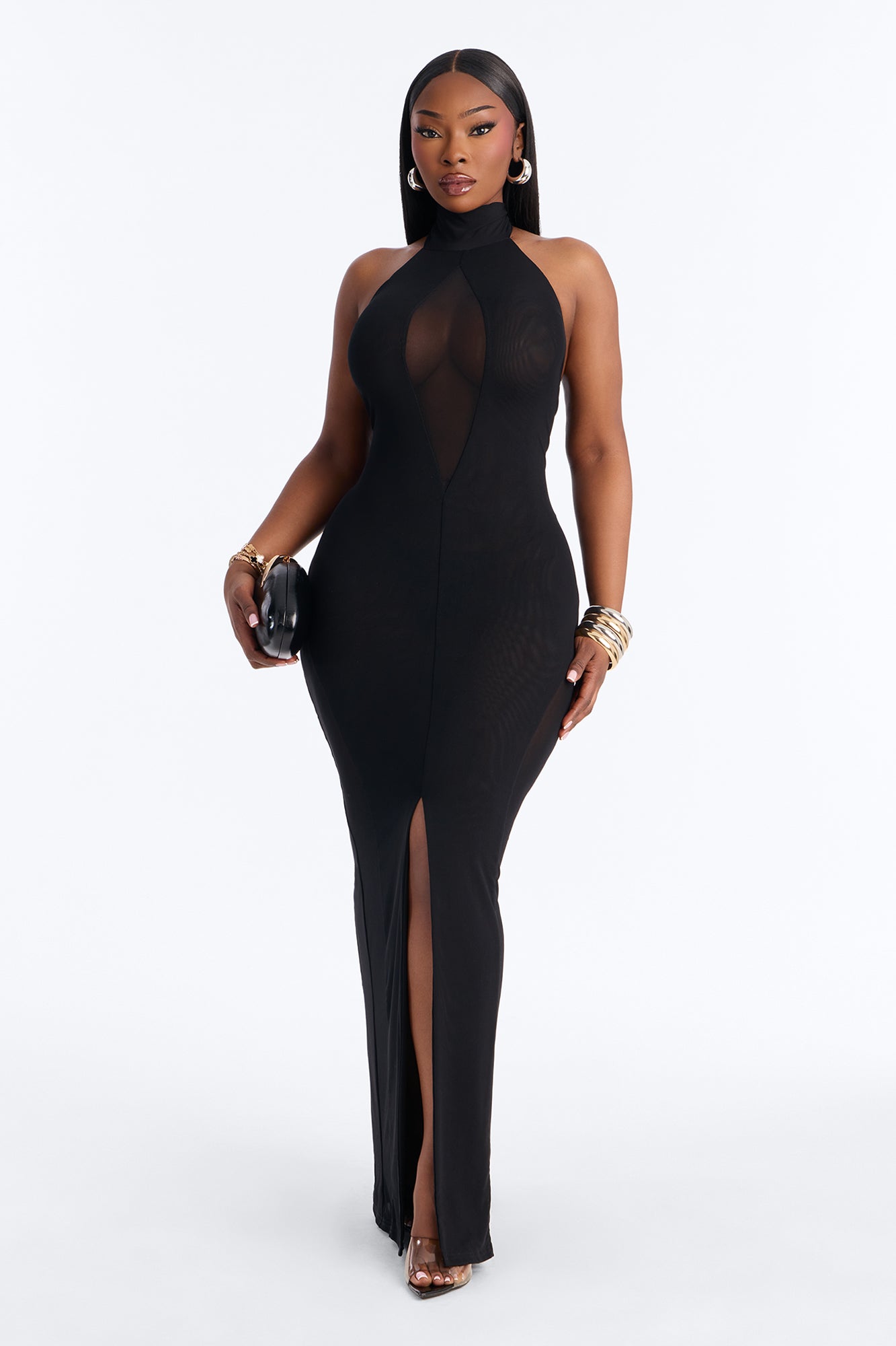Samantha Halter Mesh Maxi Dress - Black