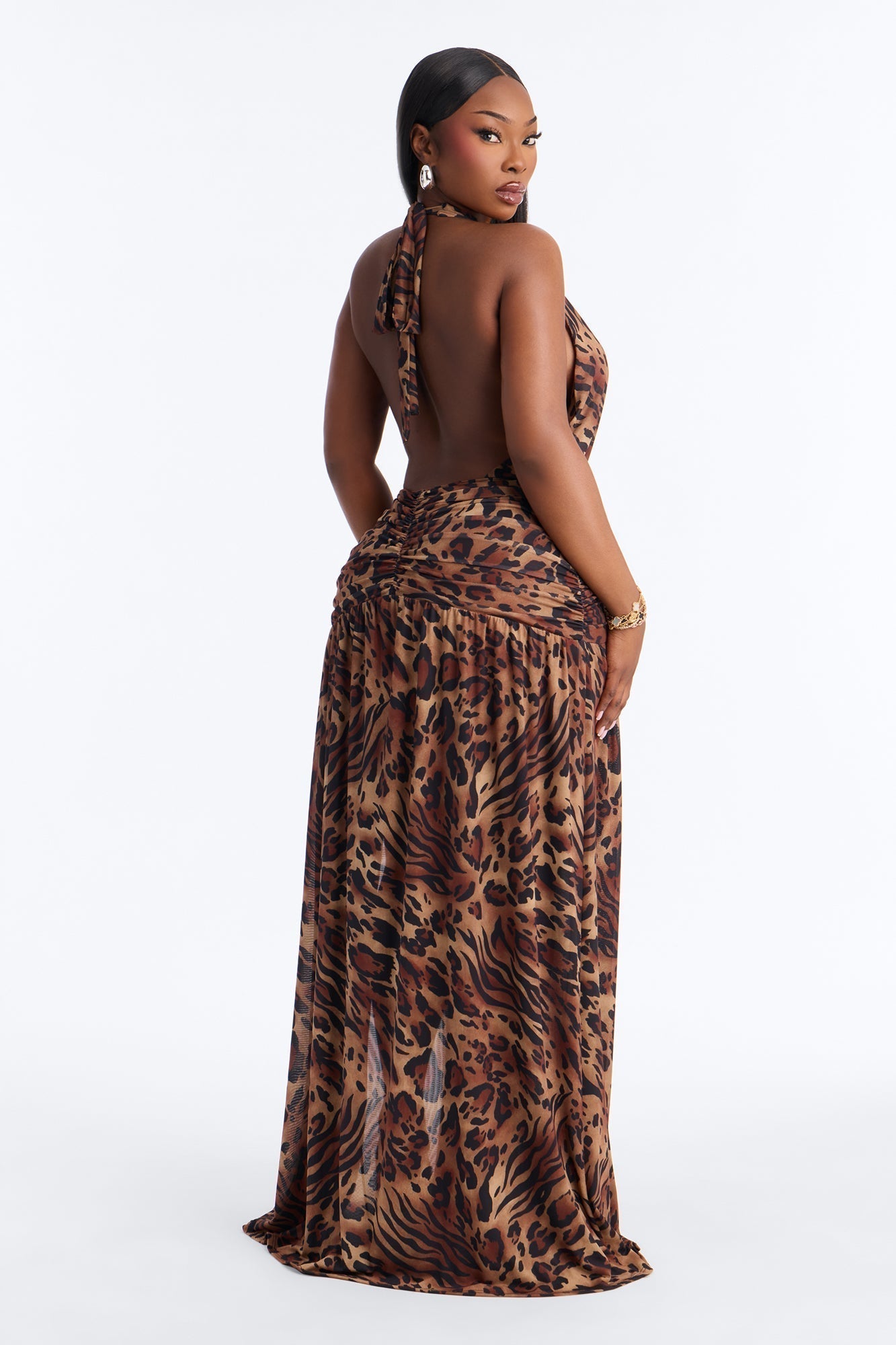 Daniela Leopard Mesh Maxi Dress - Leopard