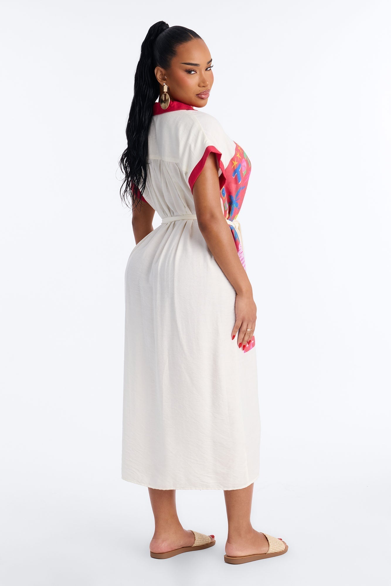 Elisa Printed Shirt Midi Dress - White/combo