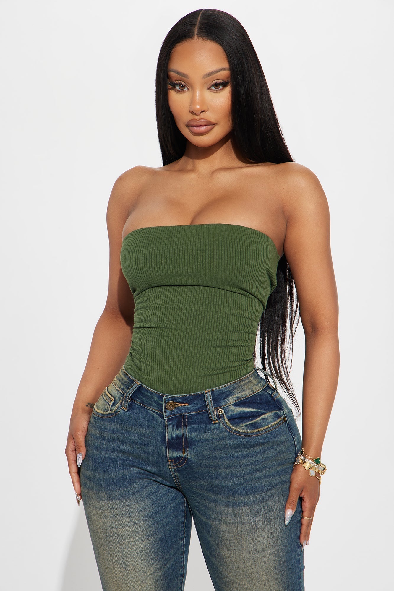 Demi Double Lined Tube Bodysuit - Olive