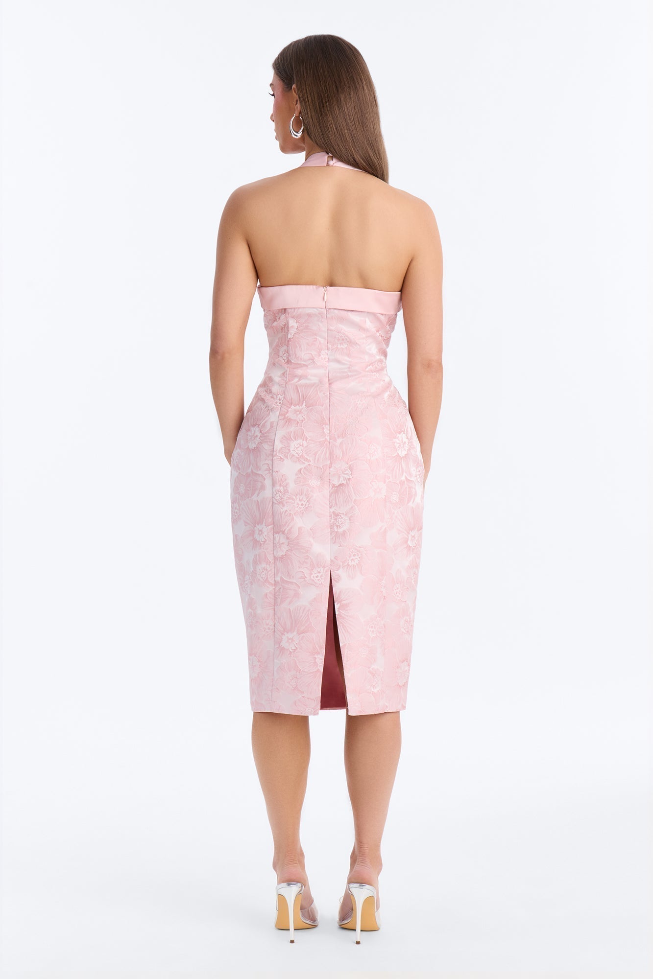 Fiona Floral Jacquard Midi Dress - Pink