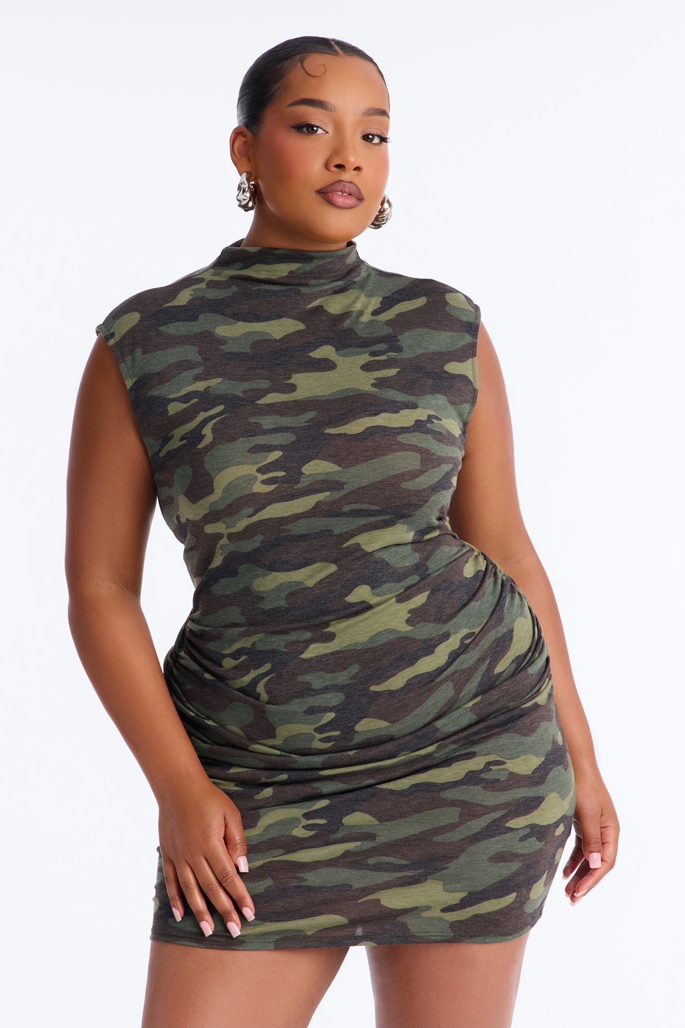 Can You See Me Sleeveless Camo Mini Dress - Olive/combo