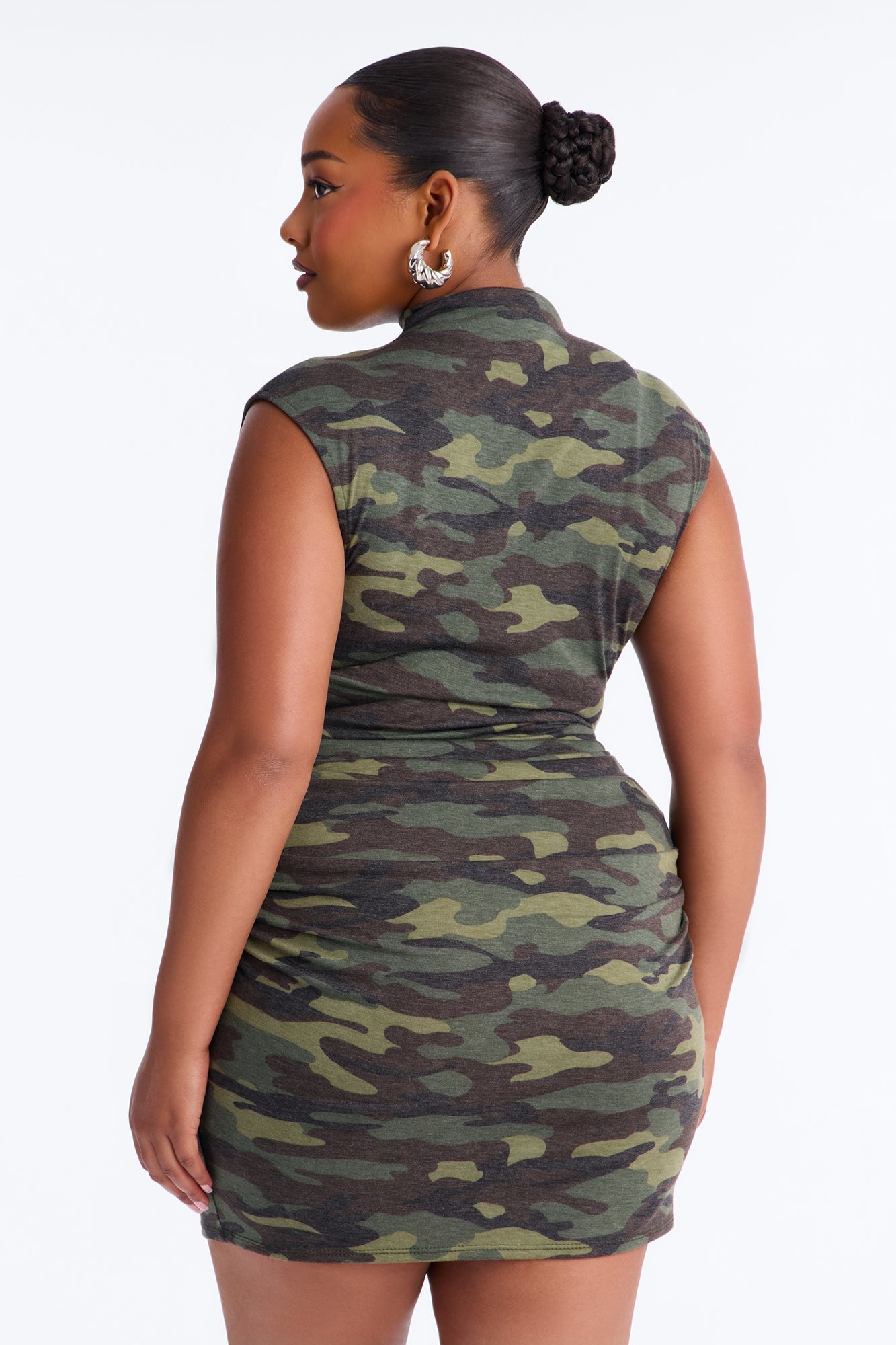 Can You See Me Sleeveless Camo Mini Dress - Olive/combo