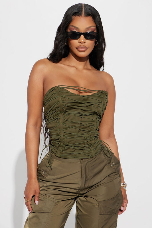 All The Details Corset Top - Olive