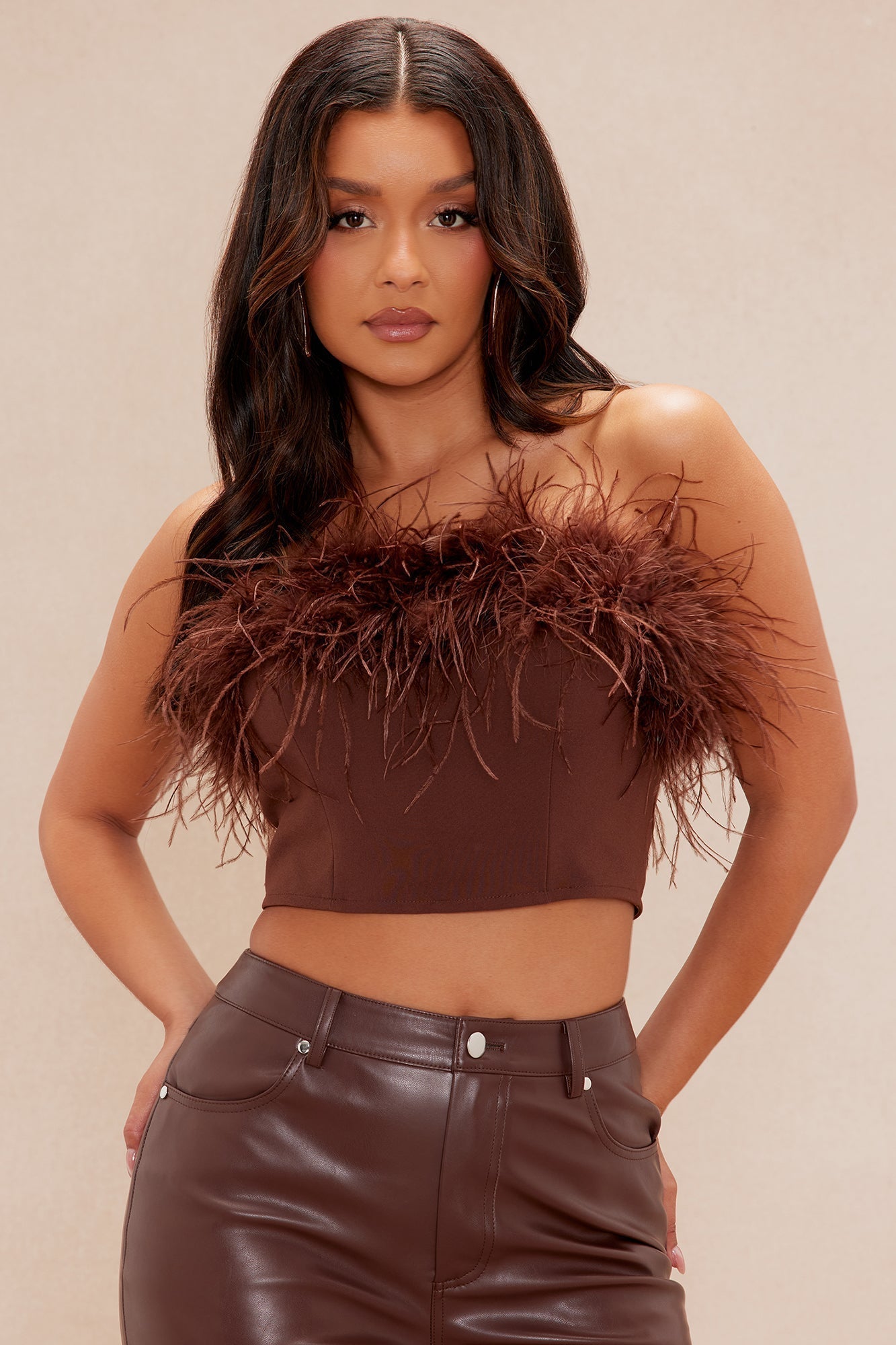 My Era Feather Crop Top - Chocolate