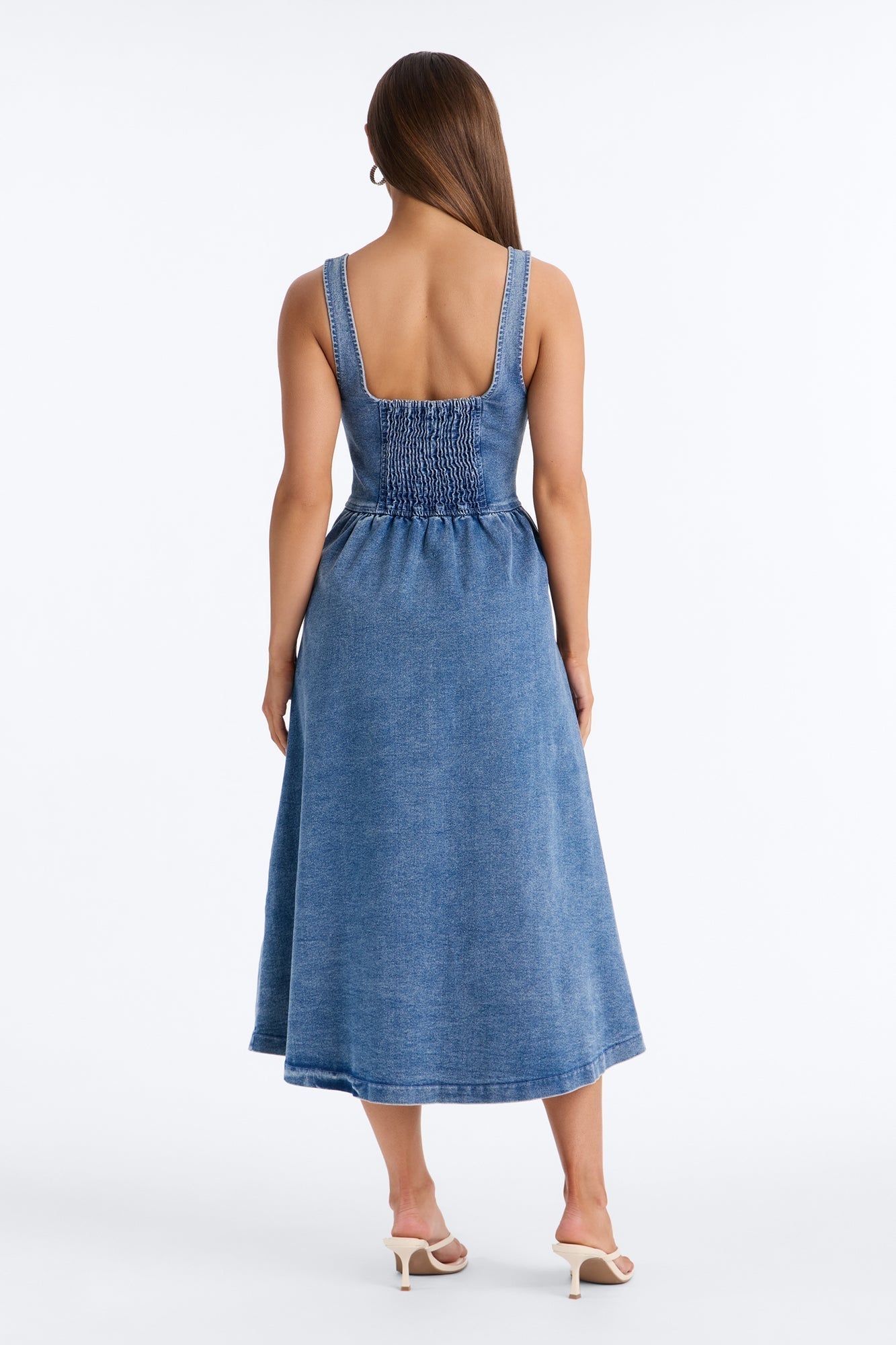 Cara Button Up Denim Midi Dress - Denim