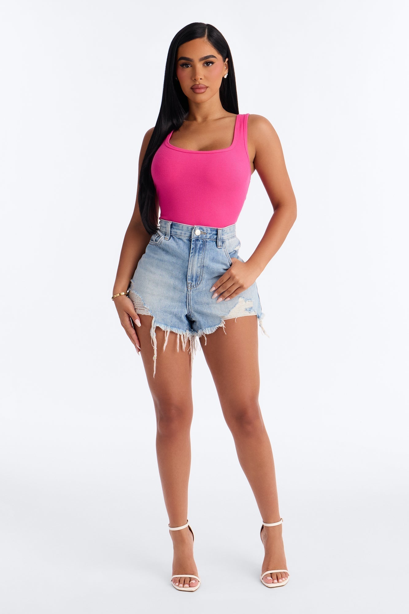Say Less Ripped Cut Off Denim Shorts - Light Wash