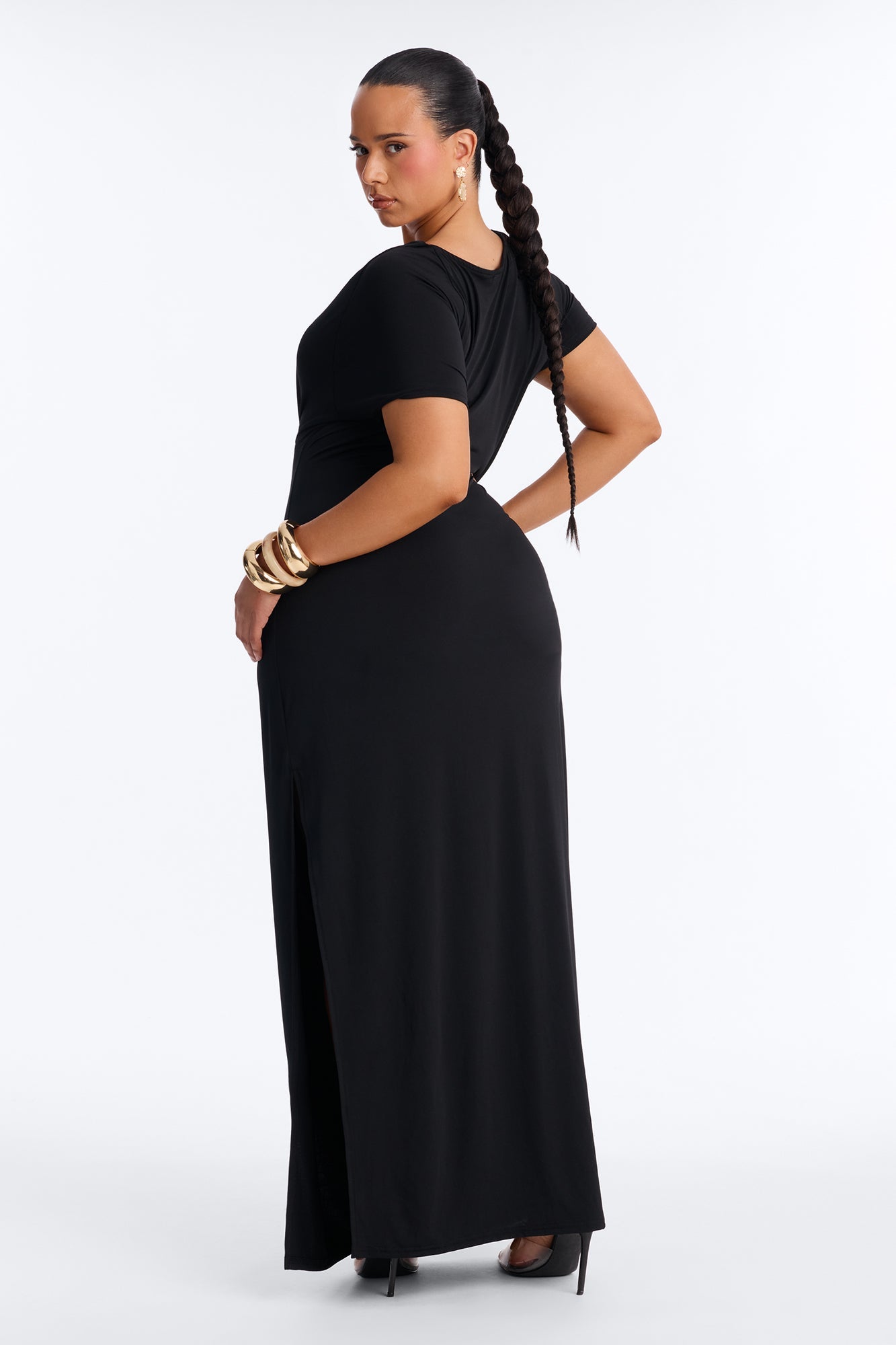 Angelica Beaded Cowl Neck Maxi Dress - Black