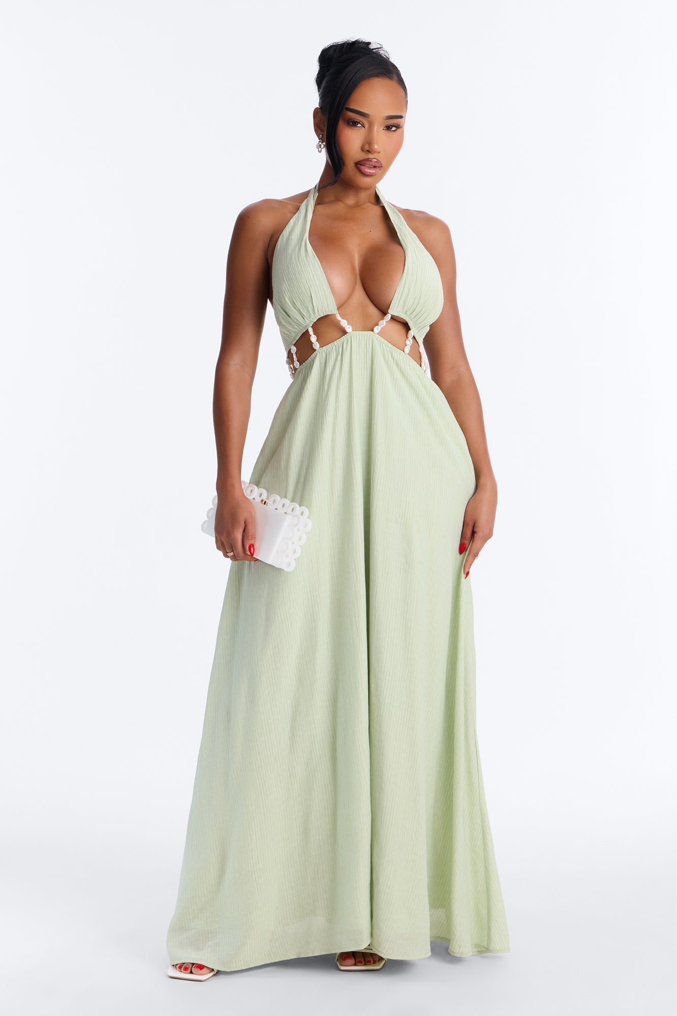 Summer Glowing Pearl Maxi Dress - Sage