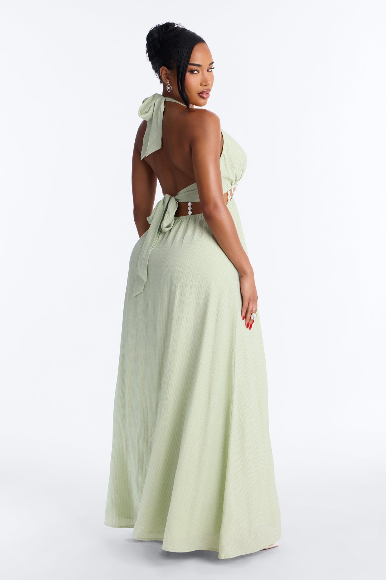 Summer Glowing Pearl Maxi Dress - Sage