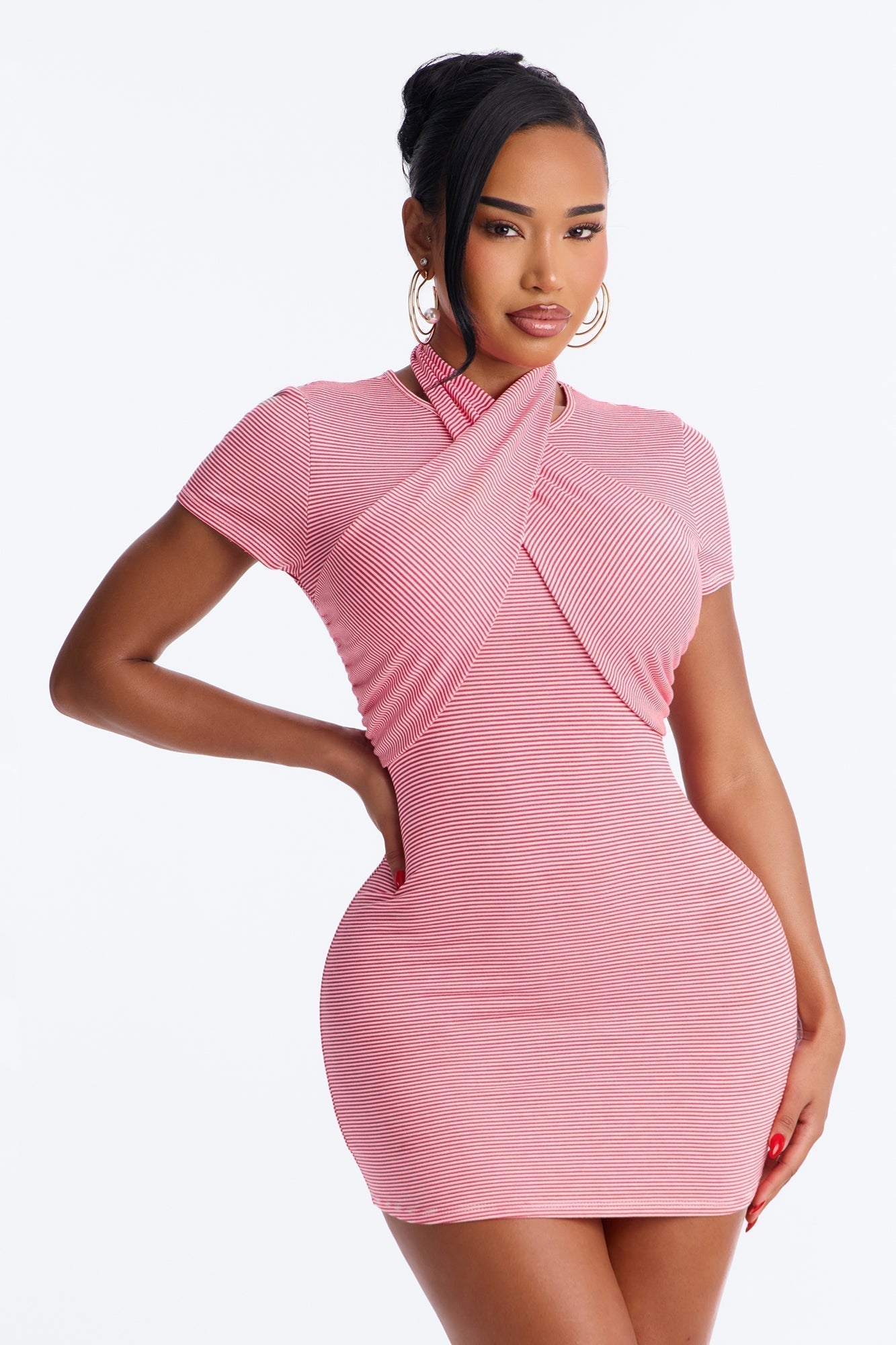 Jayla Striped T Shirt Mini Dress - Red/combo
