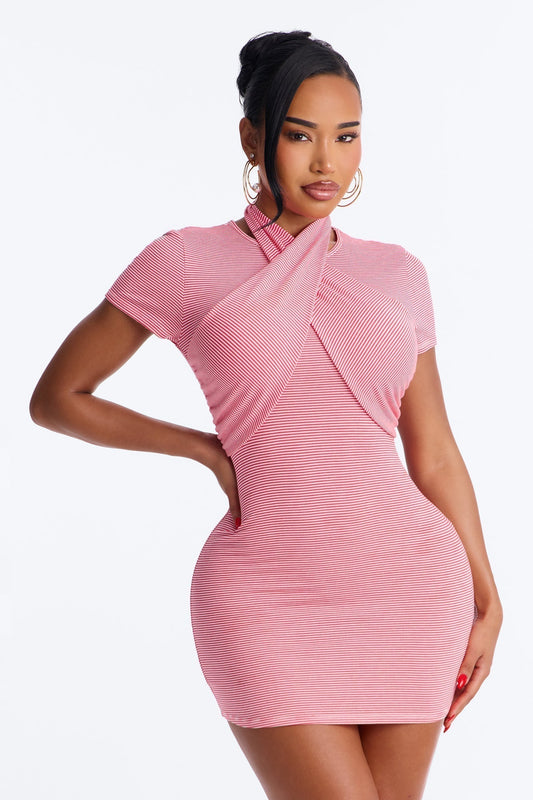 Jayla Striped T Shirt Mini Dress - Red/combo