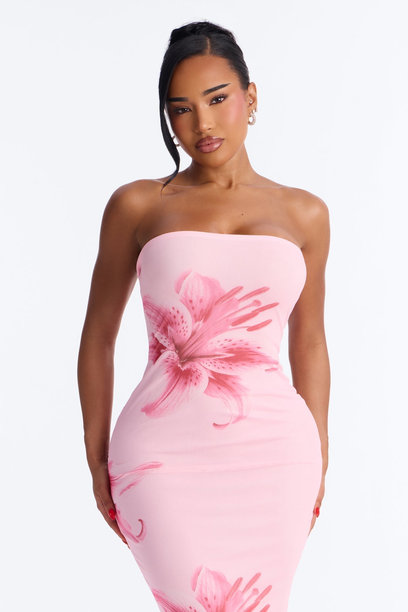Elara Printed Mesh Midi Dress - Pink