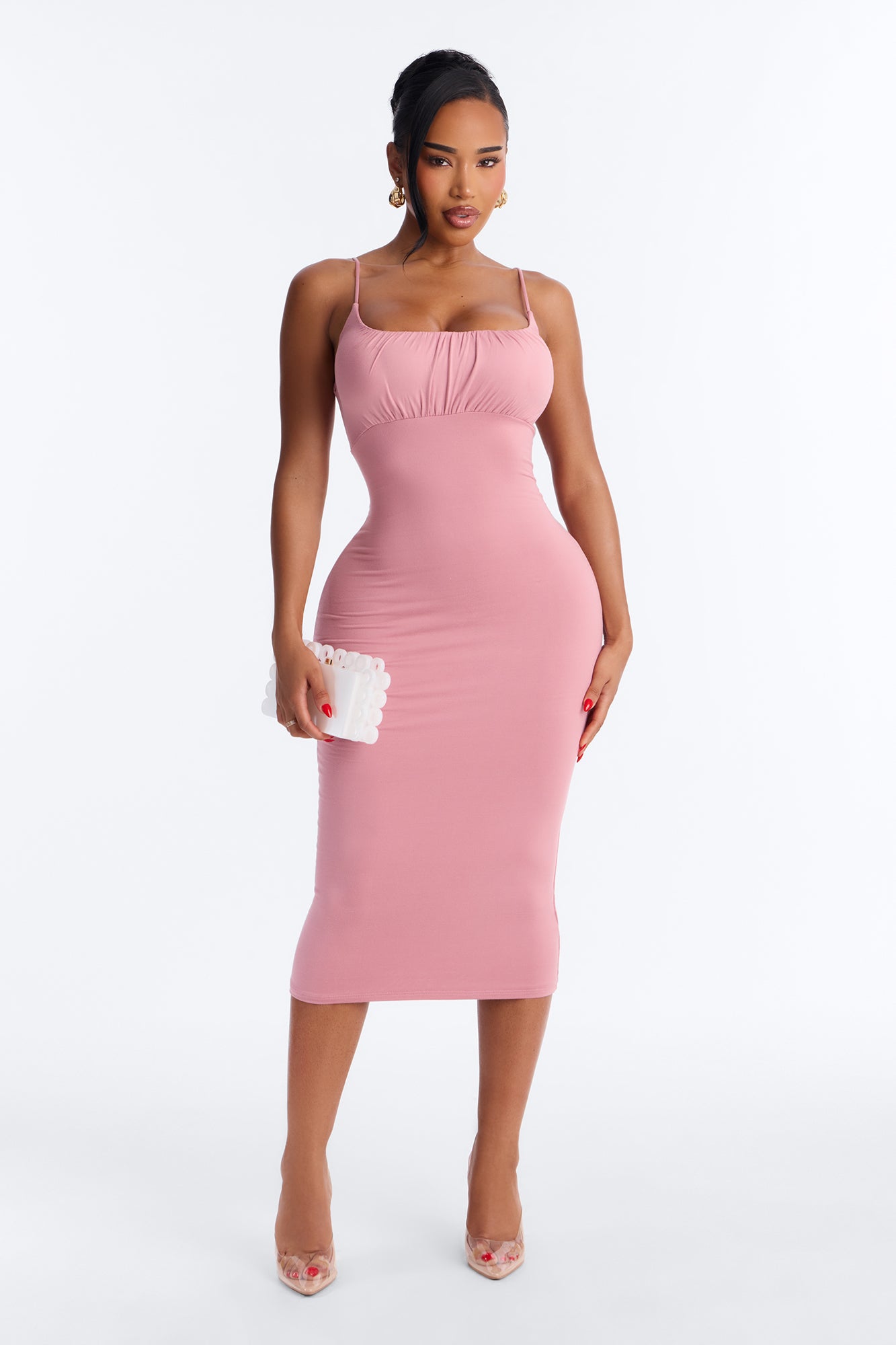 Alessia Ruched Midi Dress - Pink