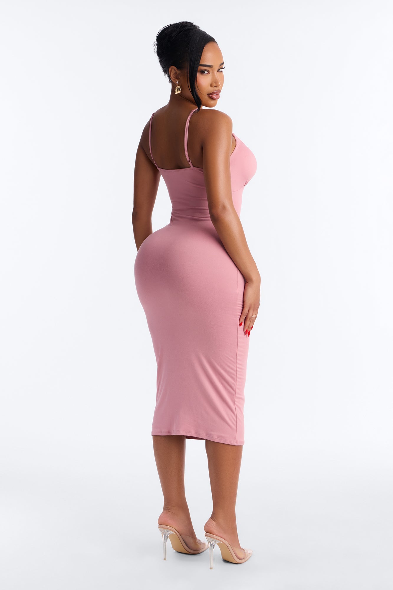 Alessia Ruched Midi Dress - Pink